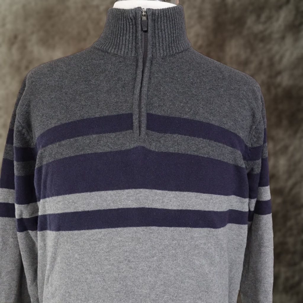 Eddie Bauer EDDIE BAUER Sweater Mens XL Gray Blue Striped Mock Neck 1/4 Zip Pullover Size US XL / EU 56 / 4 - 1 Thumbnail