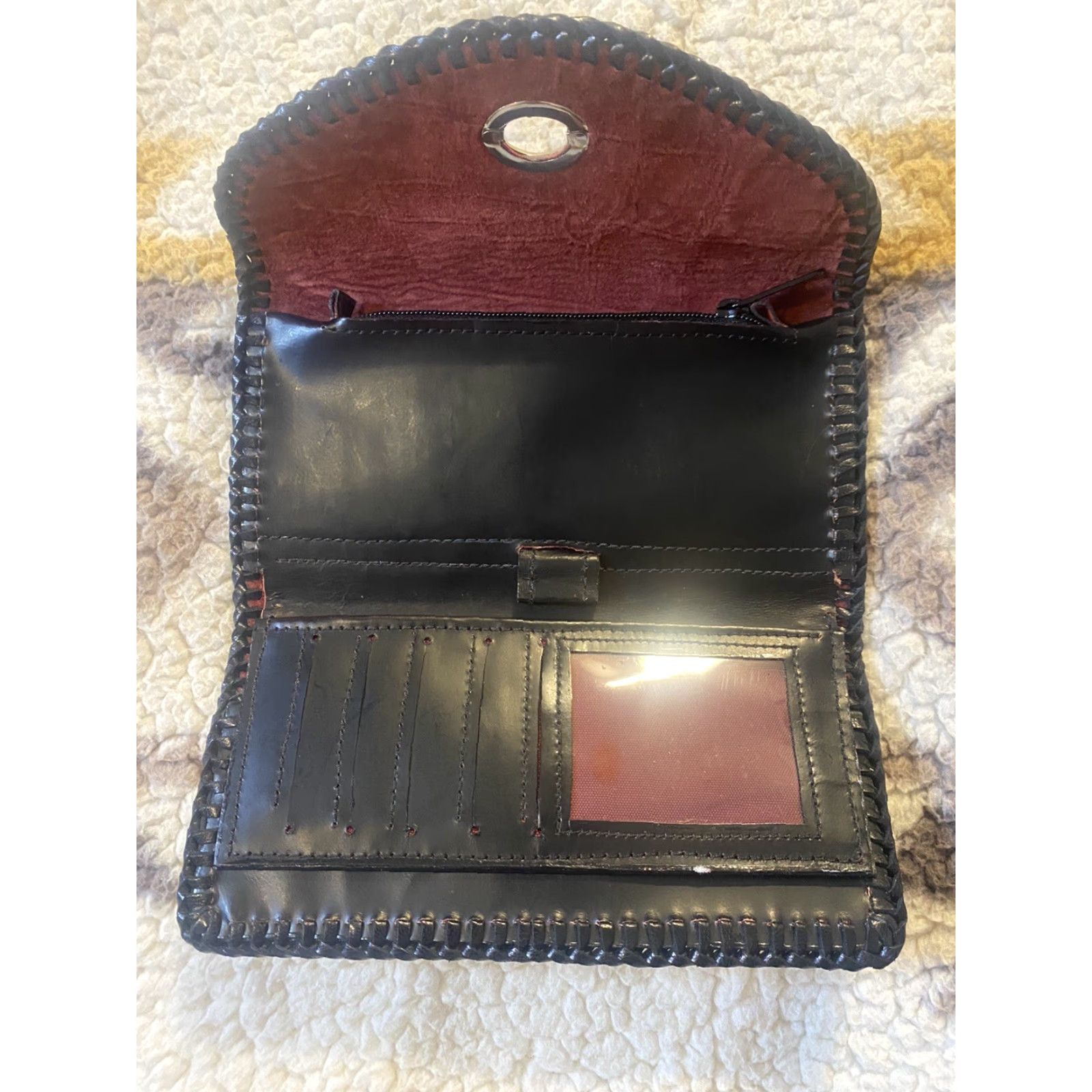 Vintage Hand Tooled Leather Women’s Wallet Organizer Zebra Floral Pattern Studs 8” X 4” Size ONE SIZE - 4 Thumbnail