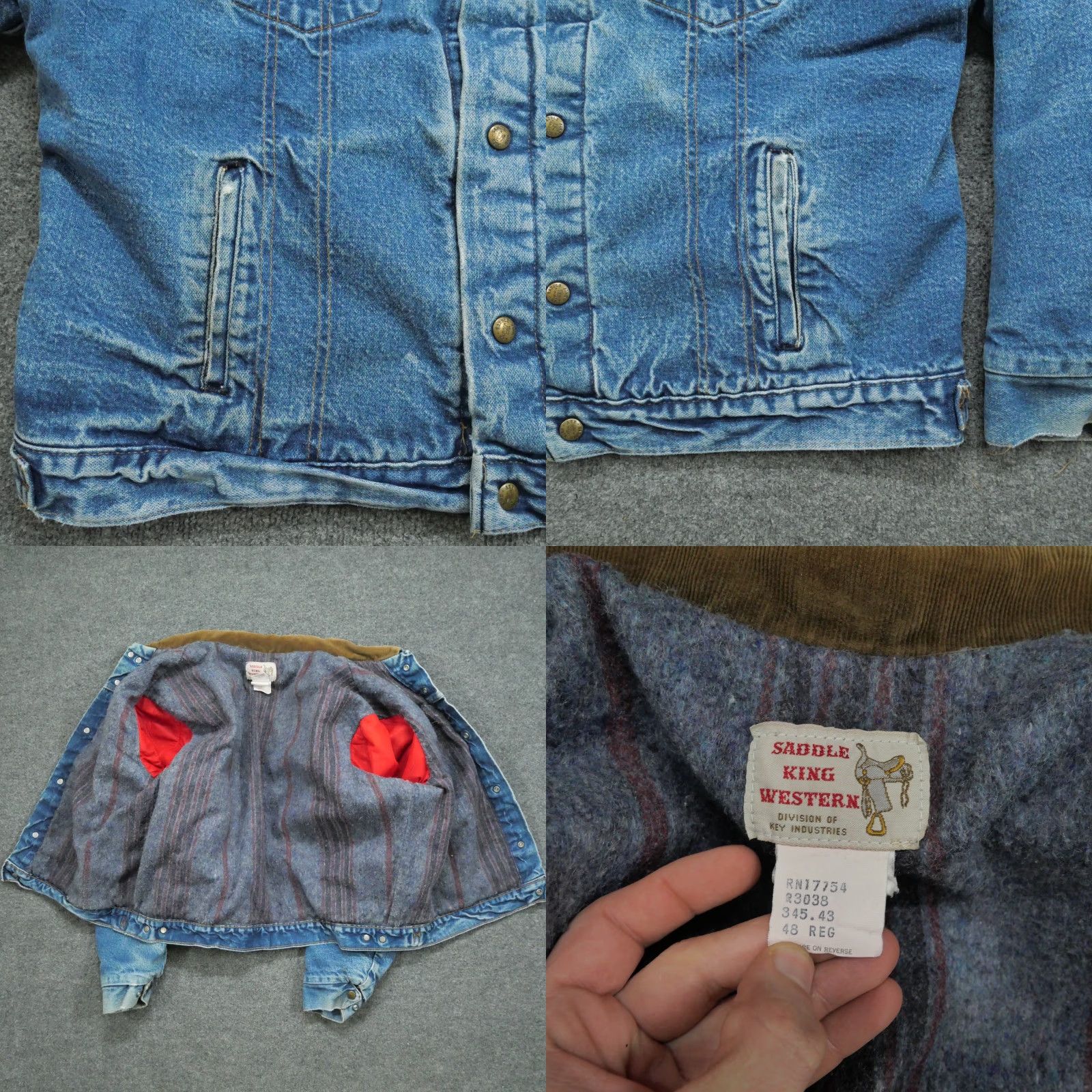 Vintage VINTAGE Key Jacket Mens 48 Denim Blue Lined Saddle King Distressed Cotton Jeans Coat - Casual - Regular - Snap - Basic - 3/10 Condition - Men Size US 32 / EU 48 - 8 Thumbnail