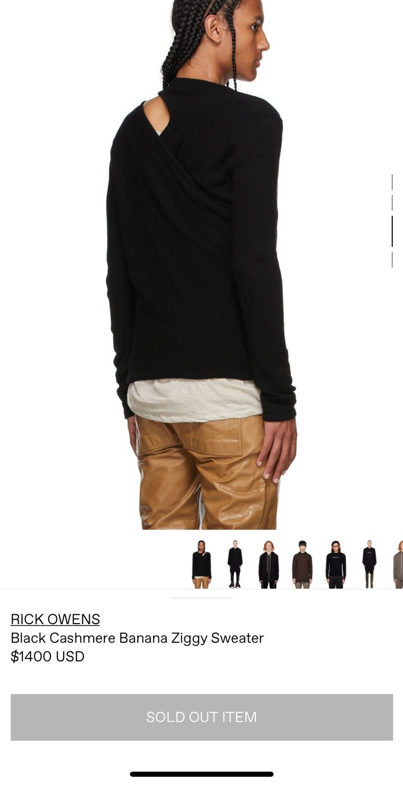 Rick Owens Cashmere opaqueBanana Ziggy cut out sweater jumper knit L XL Size US L / EU 52-54 / 3 - 10 Thumbnail
