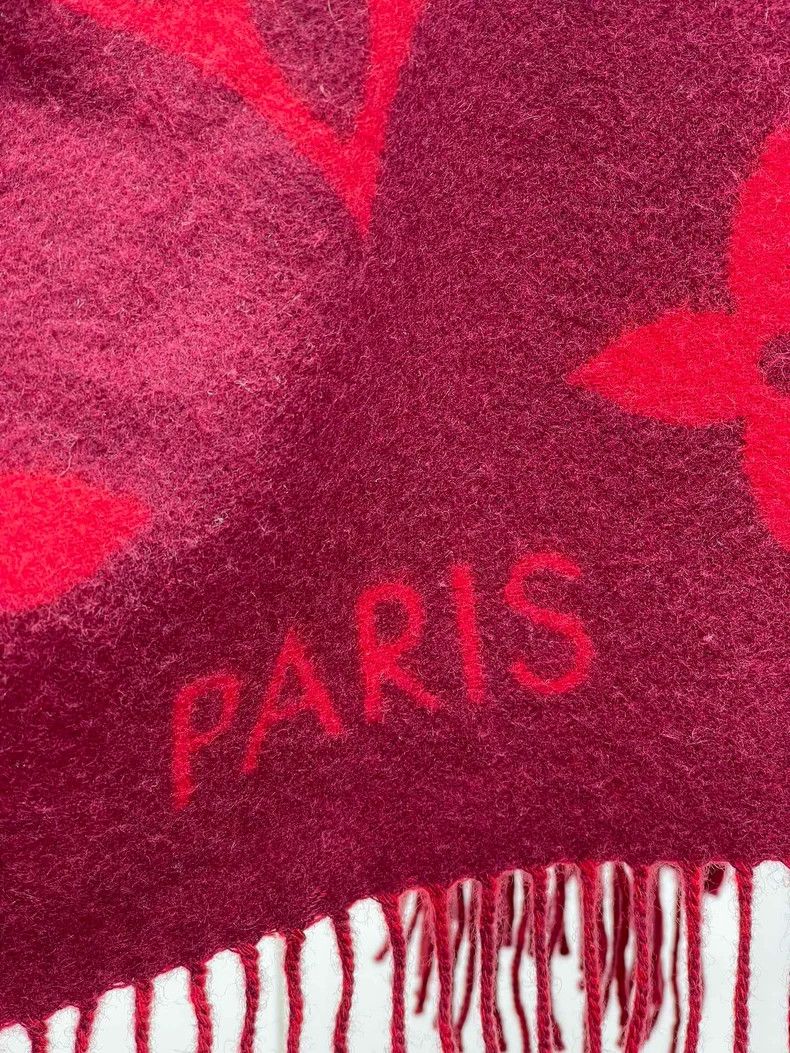 Louis Vuitton LOUIS VUITTON Red presbyopic cashmere fringe scarf 2504-Nex Size ONE SIZE - 5 Thumbnail