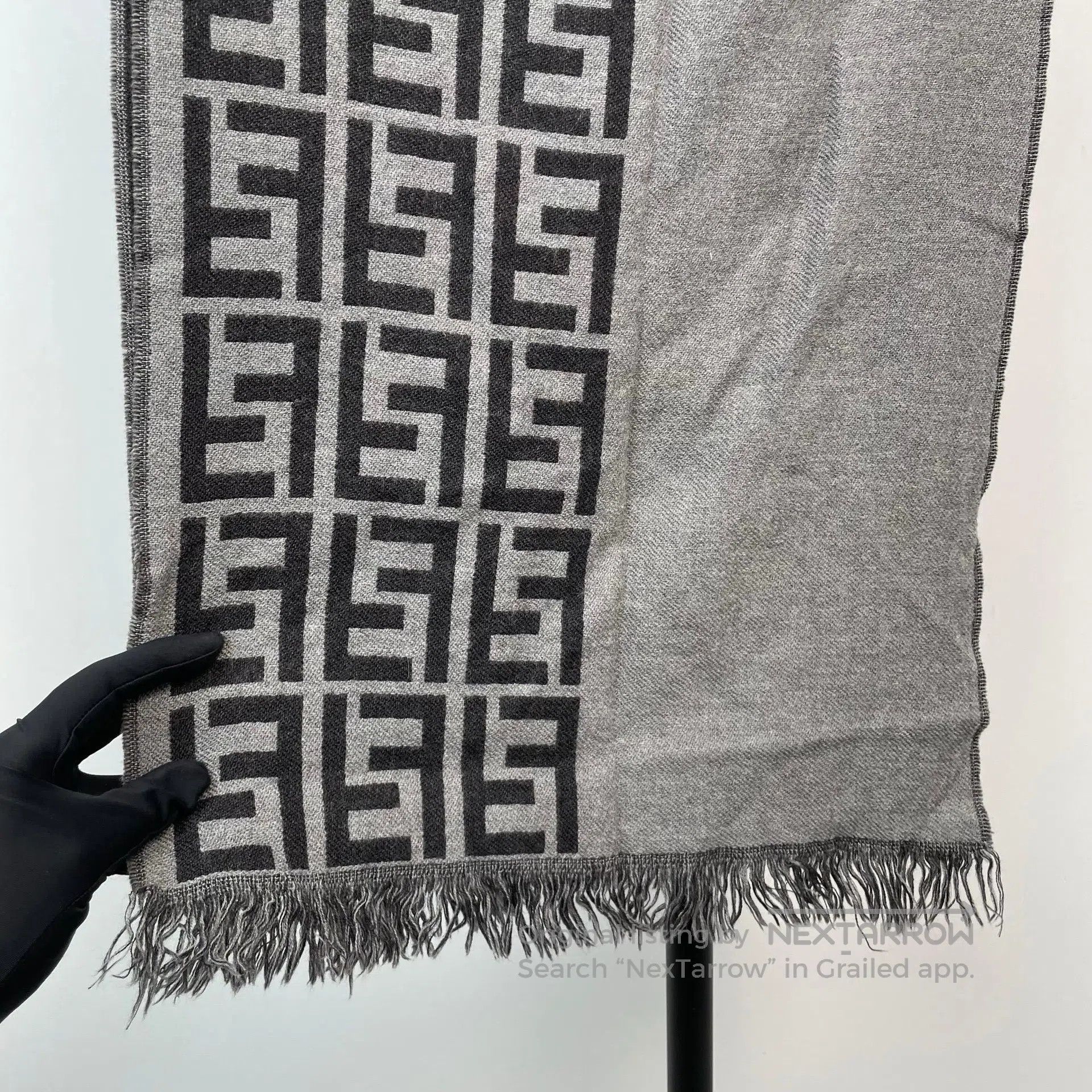 Fendi FENDI Black Gray Gradient Fringe Scarf Wool Cashmere Scarf Size ONE SIZE - 8 Thumbnail
