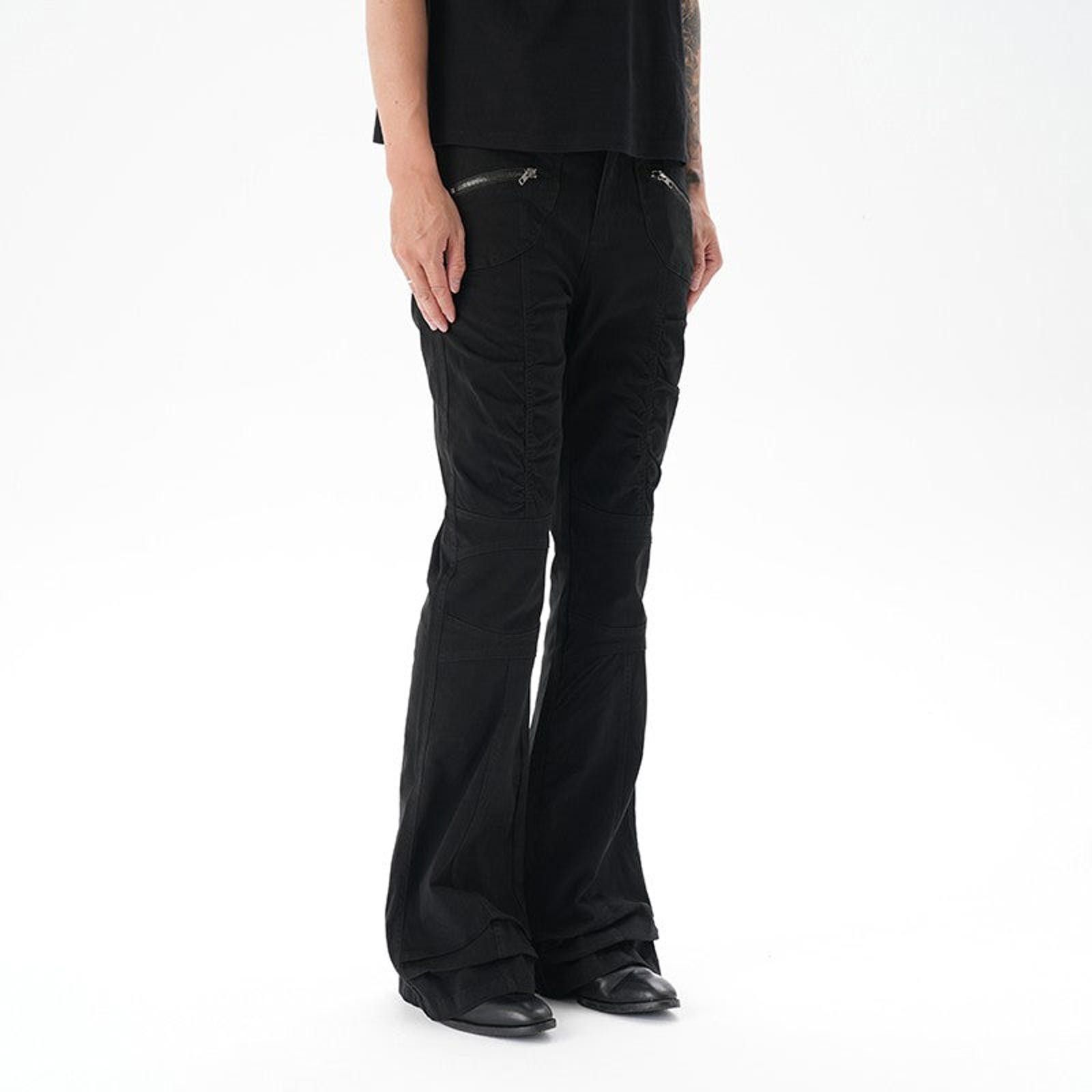 Vintage Black Pleated Cargo Flared Pants, Stacked Pants / Trousers Size US 33 - 1 Thumbnail