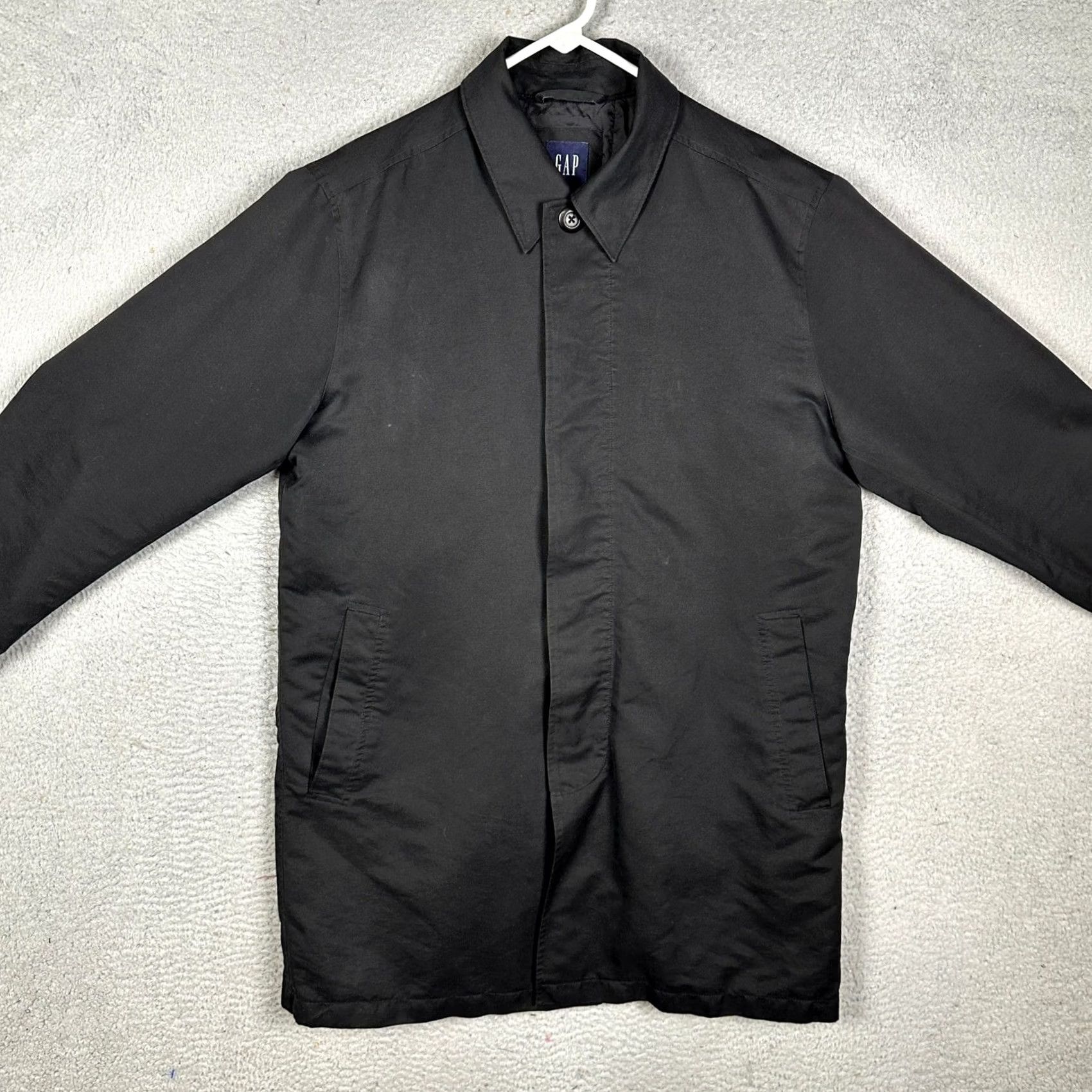Gap Gap Overcoat Jacket Mens Medium Black Mac Coat Car Coat Button Front Closure Pockets Adjustable Cuffs Lined Quilted Fall Business, Workwear Mens Size US M / EU 48-50 / 2 - 3 Thumbnail