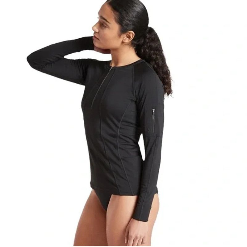 Athleta Athleta Pacifica UPF Fitted Long Sleeve Rash Guard Top Black