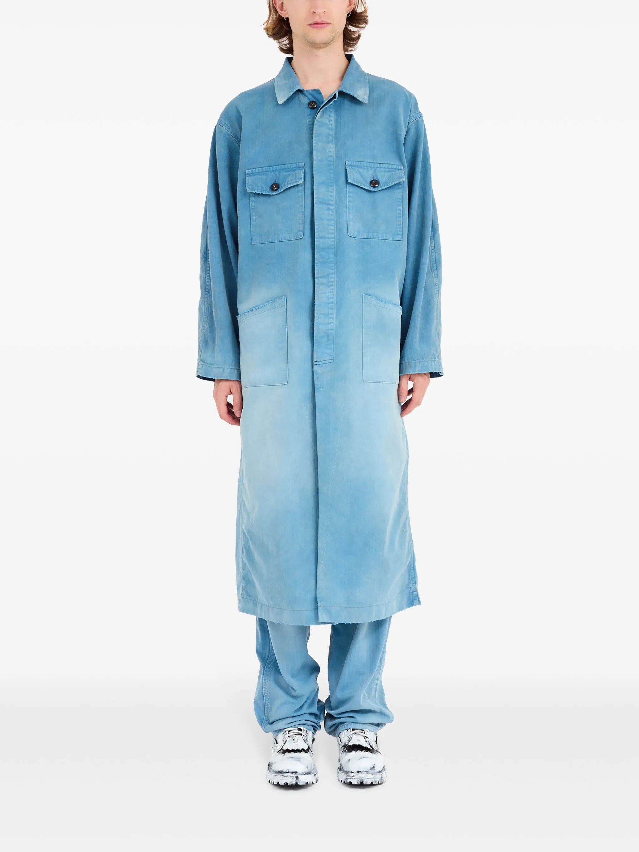 Maison Margiela o1w1db10226 Cotton Trench Coat in Light Blue Size US L / EU 52-54 / 3 - 2 Thumbnail