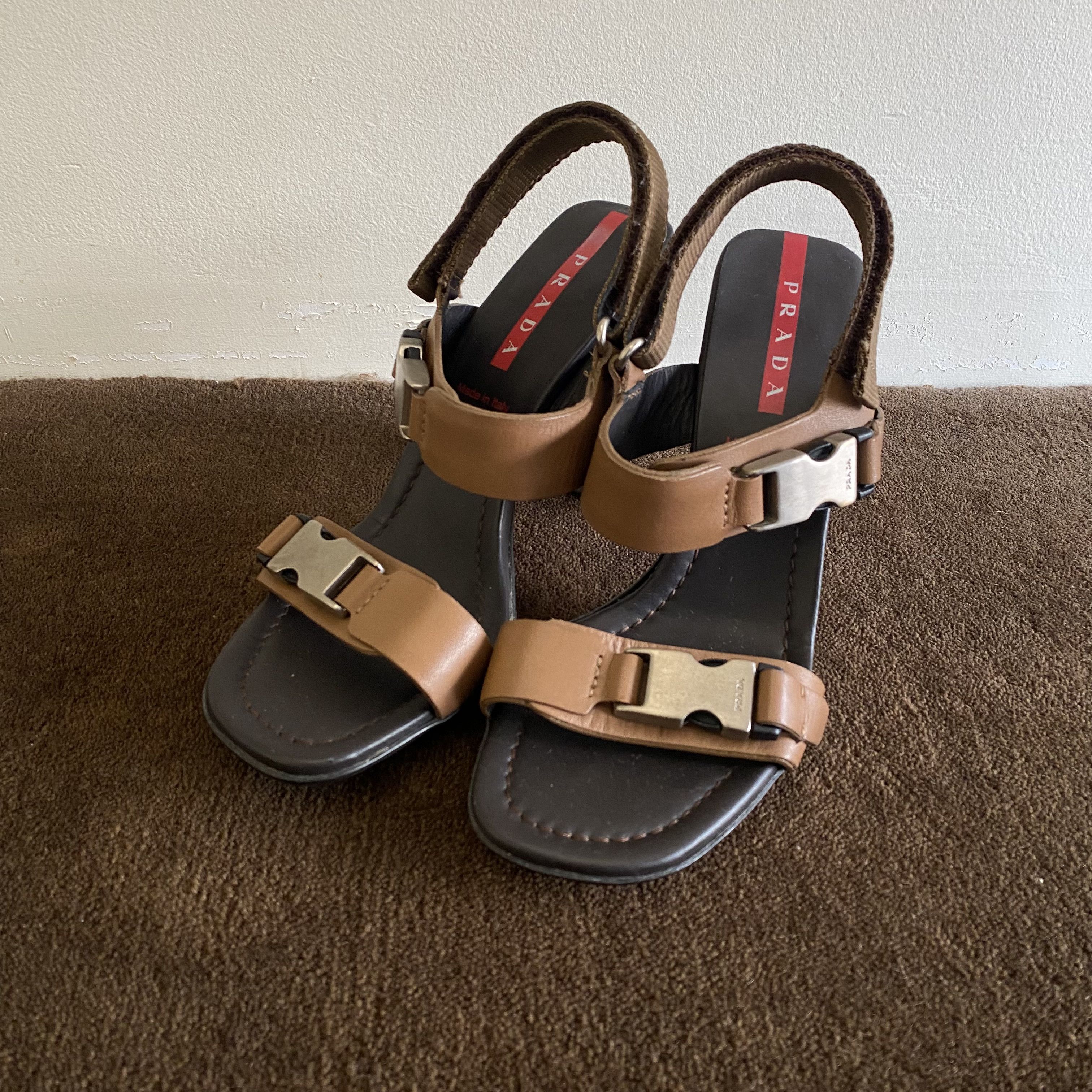 Prada Sport Leather Side-Buckle Sandals