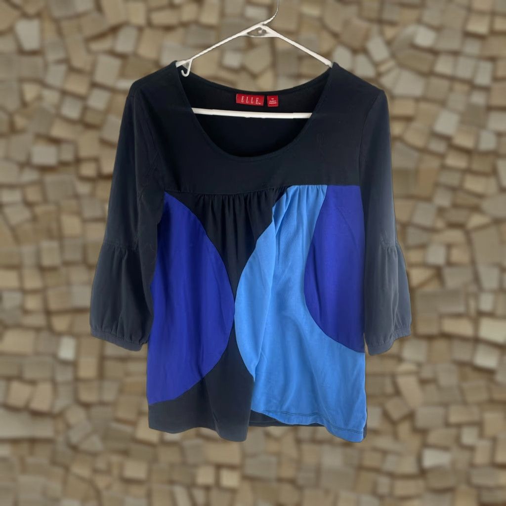 Vintage VINTAGE ELLE Shirt Women's Size Medium Black Blue Purple 3/4 Sleeve Abstract Patches Shirt Ladies Medium Black Blue Purple 3/4 Sleeve Abstract Patches Size M / US 6-8 / IT 42-44 - 1 Thumbnail