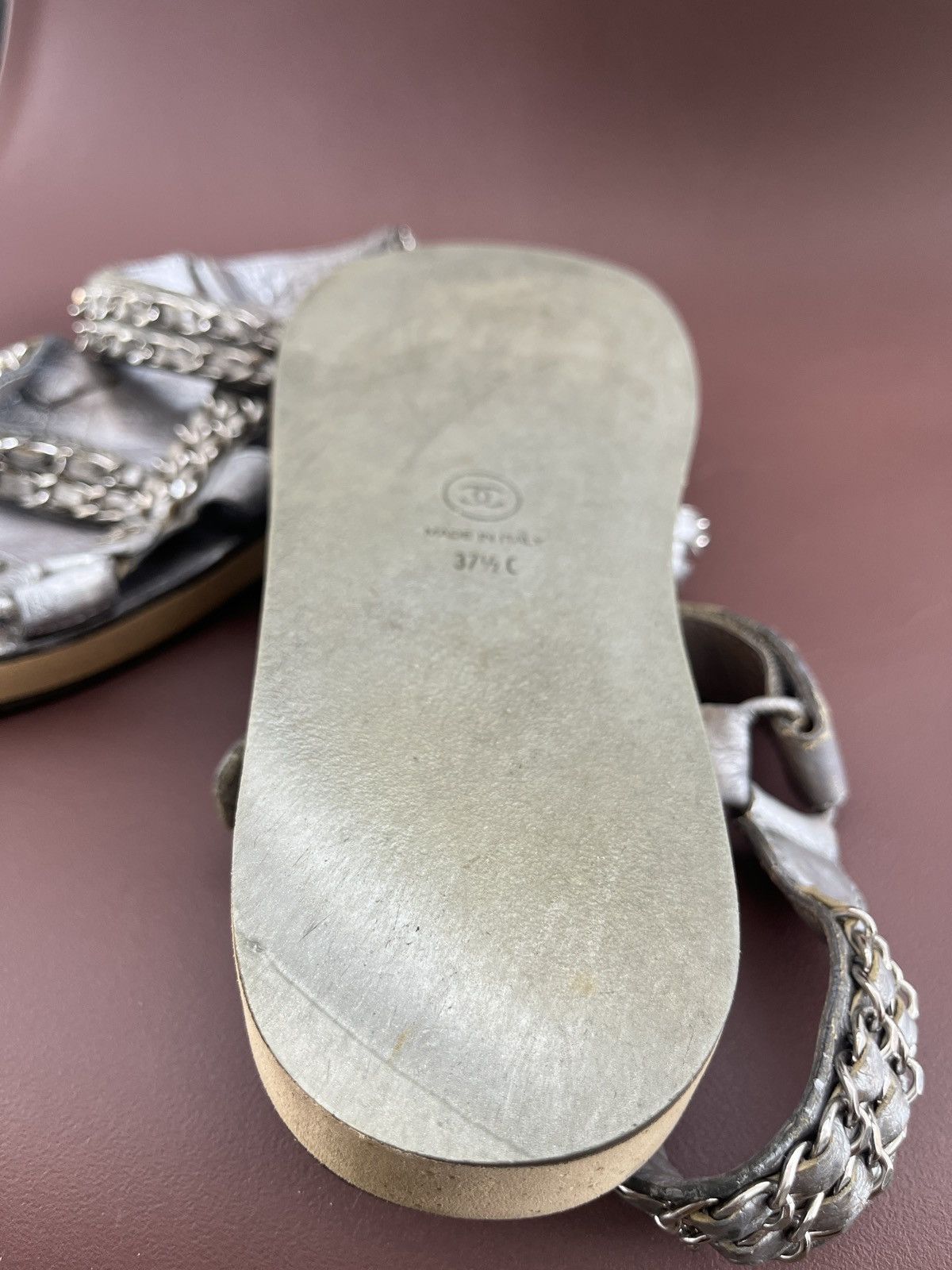 Chanel Metallic Lambskin Chain Sandals Size US 7.5 / IT 37.5 - 9 Thumbnail