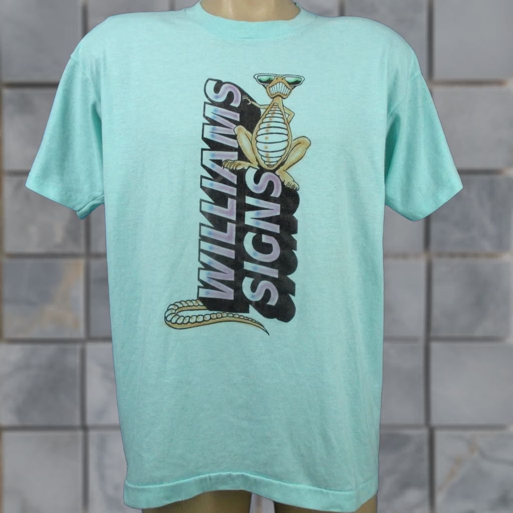 Vintage VINTAGE 80s WILLIAMS SIGNS CARTOON T-Shirt LARGE 2-SIDED PAPER THIN single stitch Size US L / EU 52-54 / 3 - 1 Thumbnail