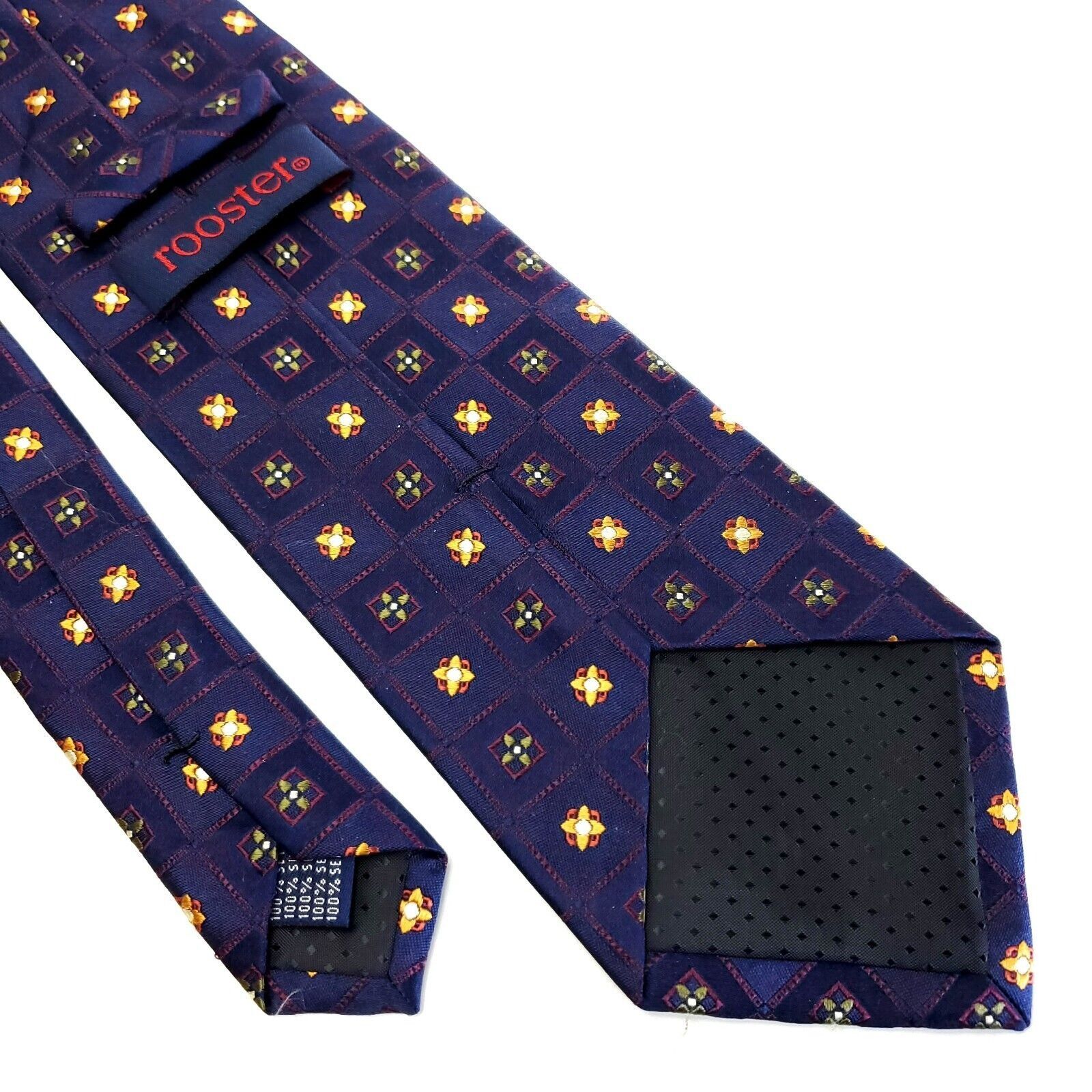 Designer Rooster Blue Geometric Floral Woven Silk Tie Size ONE SIZE - 5 Thumbnail