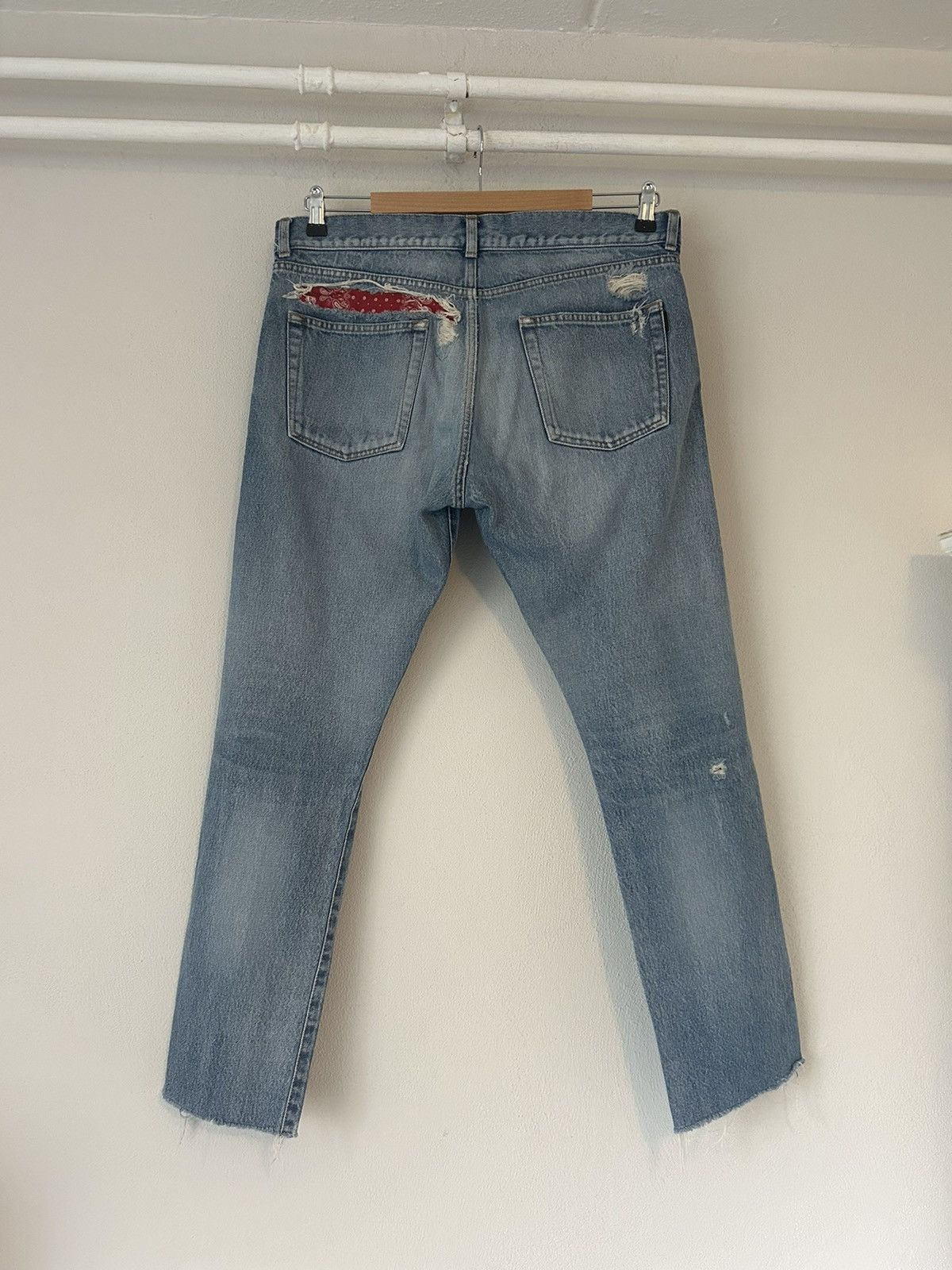 Pre-owned Hedi Slimane X Saint Laurent Paris Bandana Pants Denim Jeans Ripped Crash In Blue