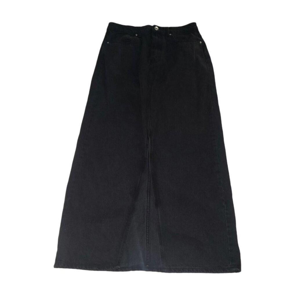 Mango CT1788 Mango Black Denim Front split Maxi Skirt M Size 32" / US 10 / IT 46 - 1 Thumbnail