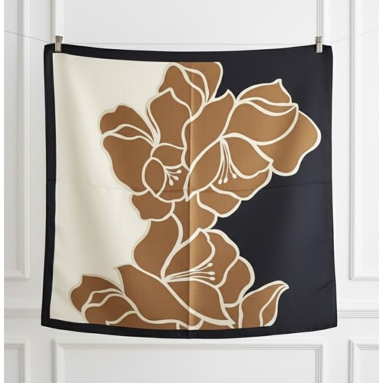 Other ⭐Silky Square Scarf Elegant Bandana FLORAL Black Brown Luxur Size ONE SIZE - 4 Thumbnail