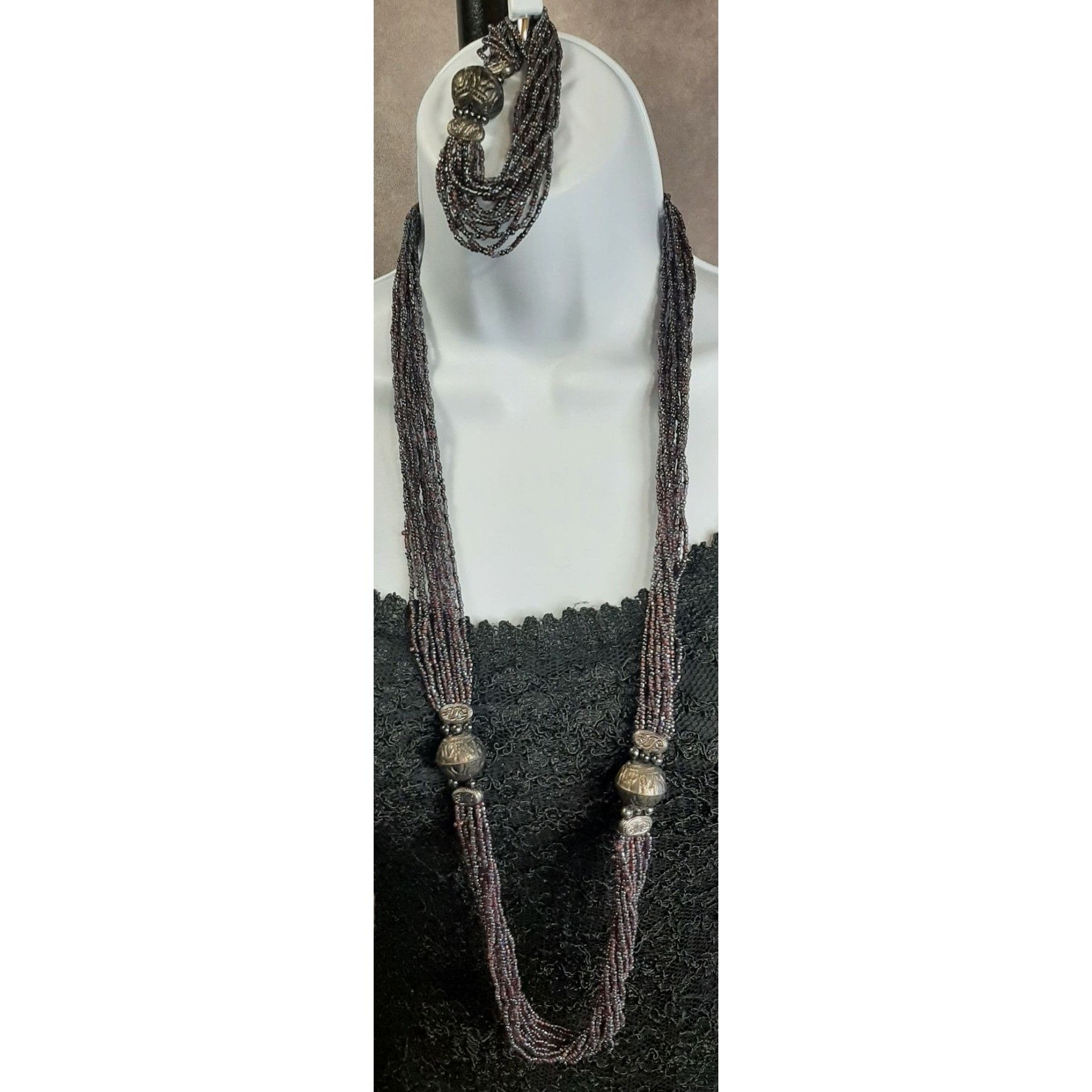 Other Purple Oil Slick Glass Beaded Necklace & Stretch Bracelet Se Size ONE SIZE - 1 Thumbnail