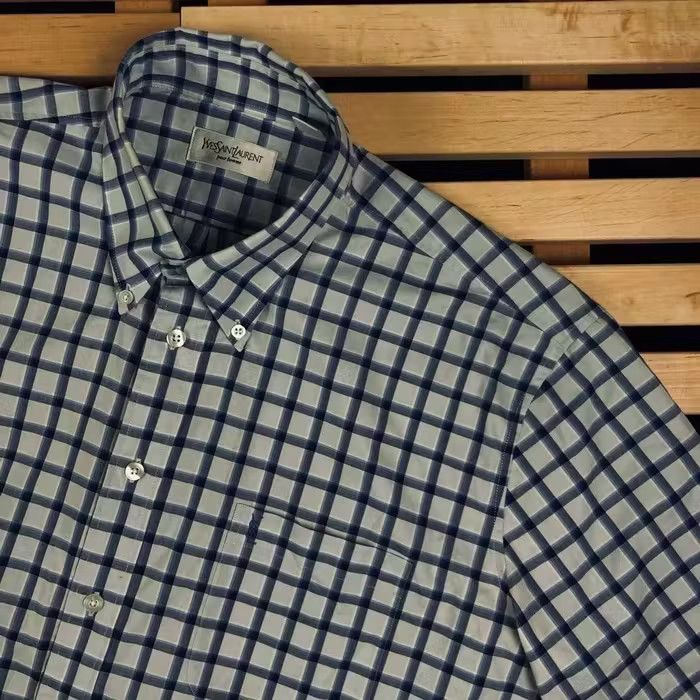 Vintage × Yves Saint Laurent Mens Shirt Yves Saint Laurent Vintage YSL Blue Size L Size US L / EU 52-54 / 3 - 2 Thumbnail