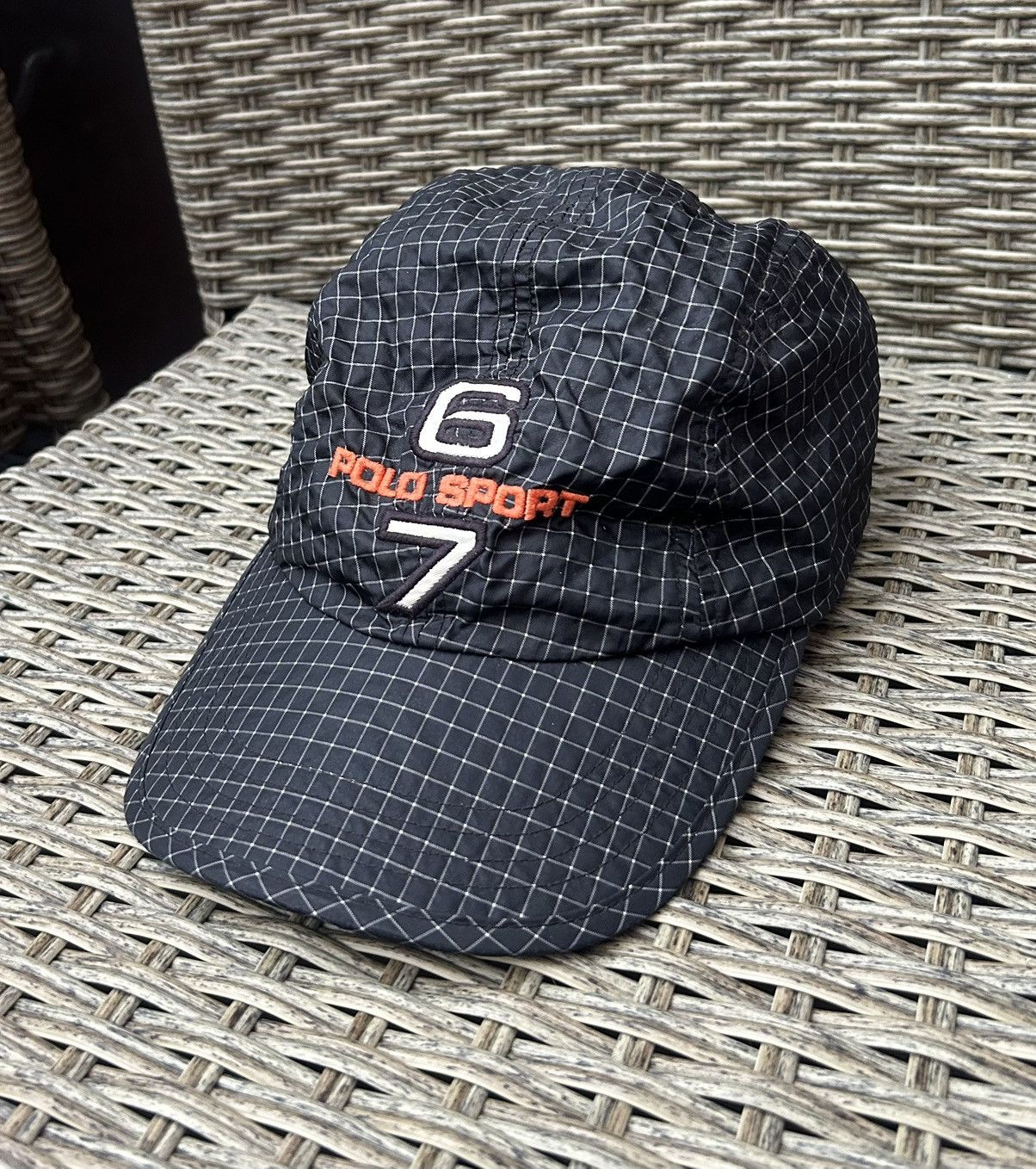 90s Polo Sport Black Spectrum Plaid Nylon 67 Logo Cap