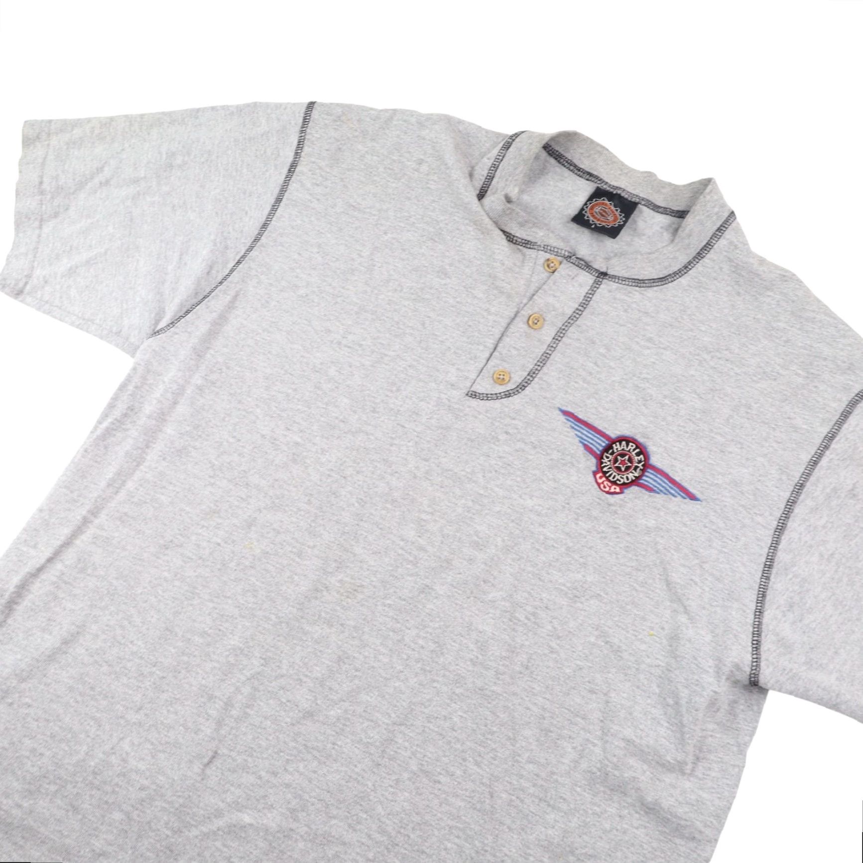 Harley Davidson VINTAGE Harley Davidson Mens Shirt USA Henley T Shirt Gray L Regular Large Mens Size US L / EU 52-54 / 3 - 2 Thumbnail