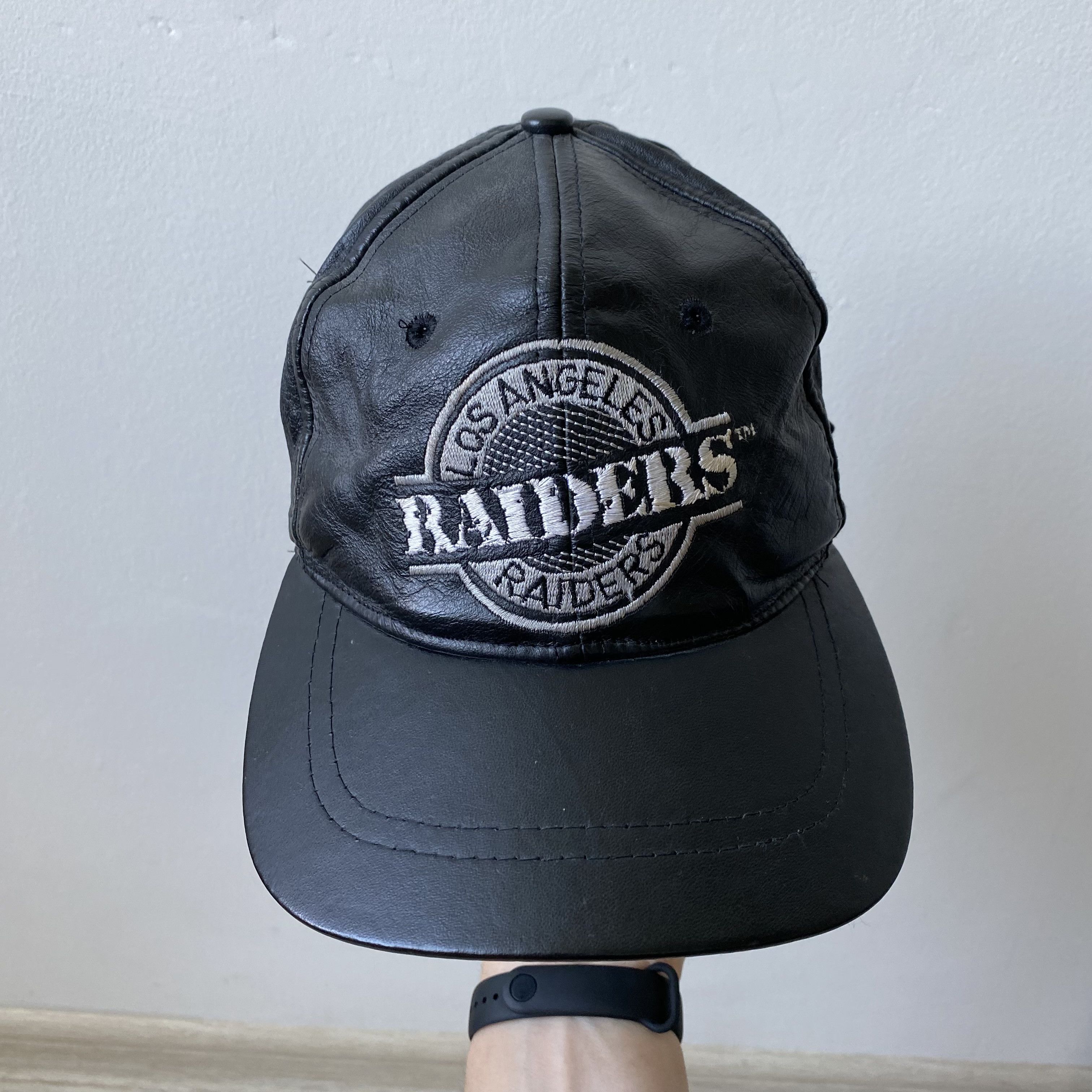 NFL Vintage 1992s NFL Raiders Leather Cap pro one Made in Usa Size ONE SIZE - 3 Thumbnail