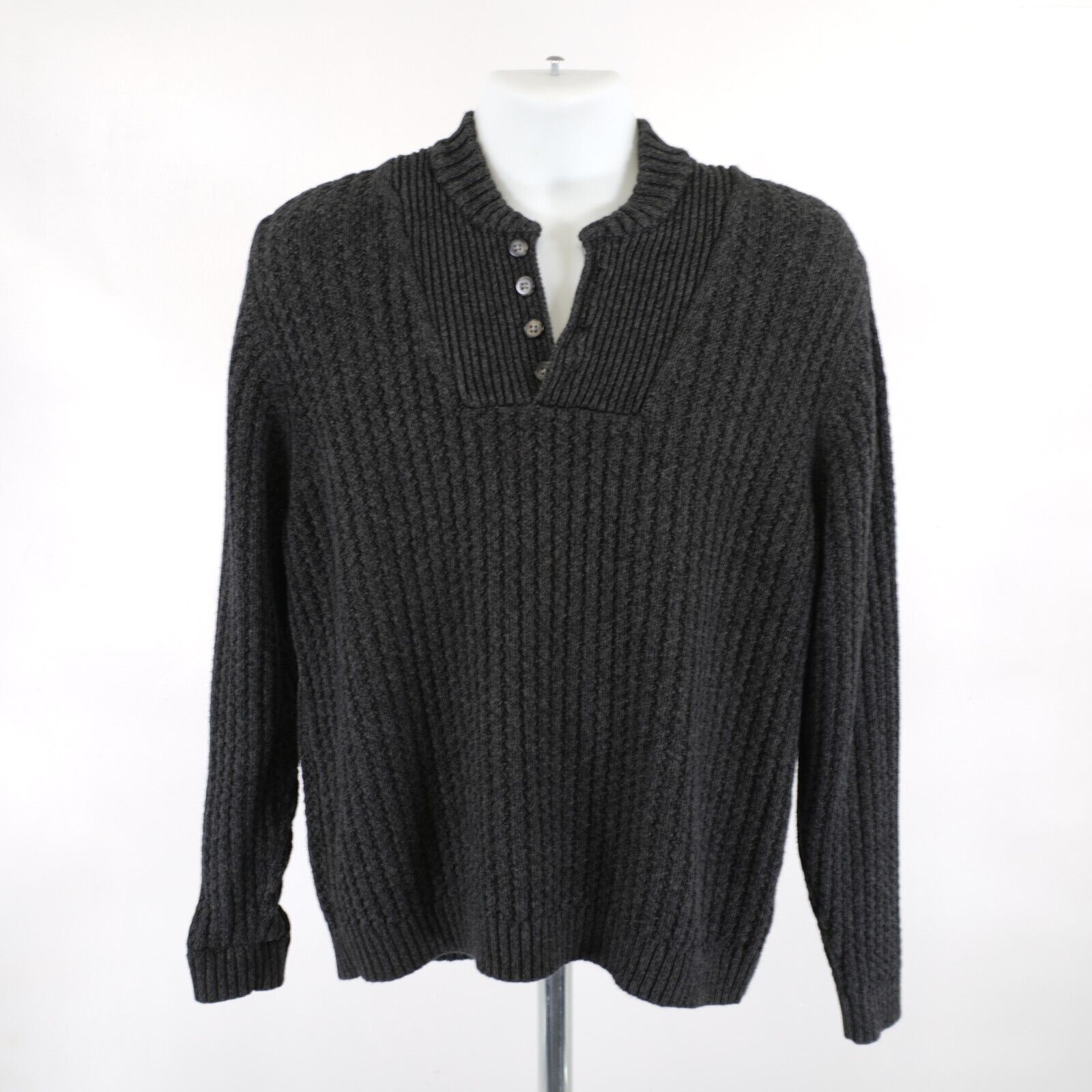 Eddie Bauer Eddie Bauer Large Gray Cotton Cable Knit Sweater Button 1/4 Size US L / EU 52-54 / 3 - 4 Thumbnail