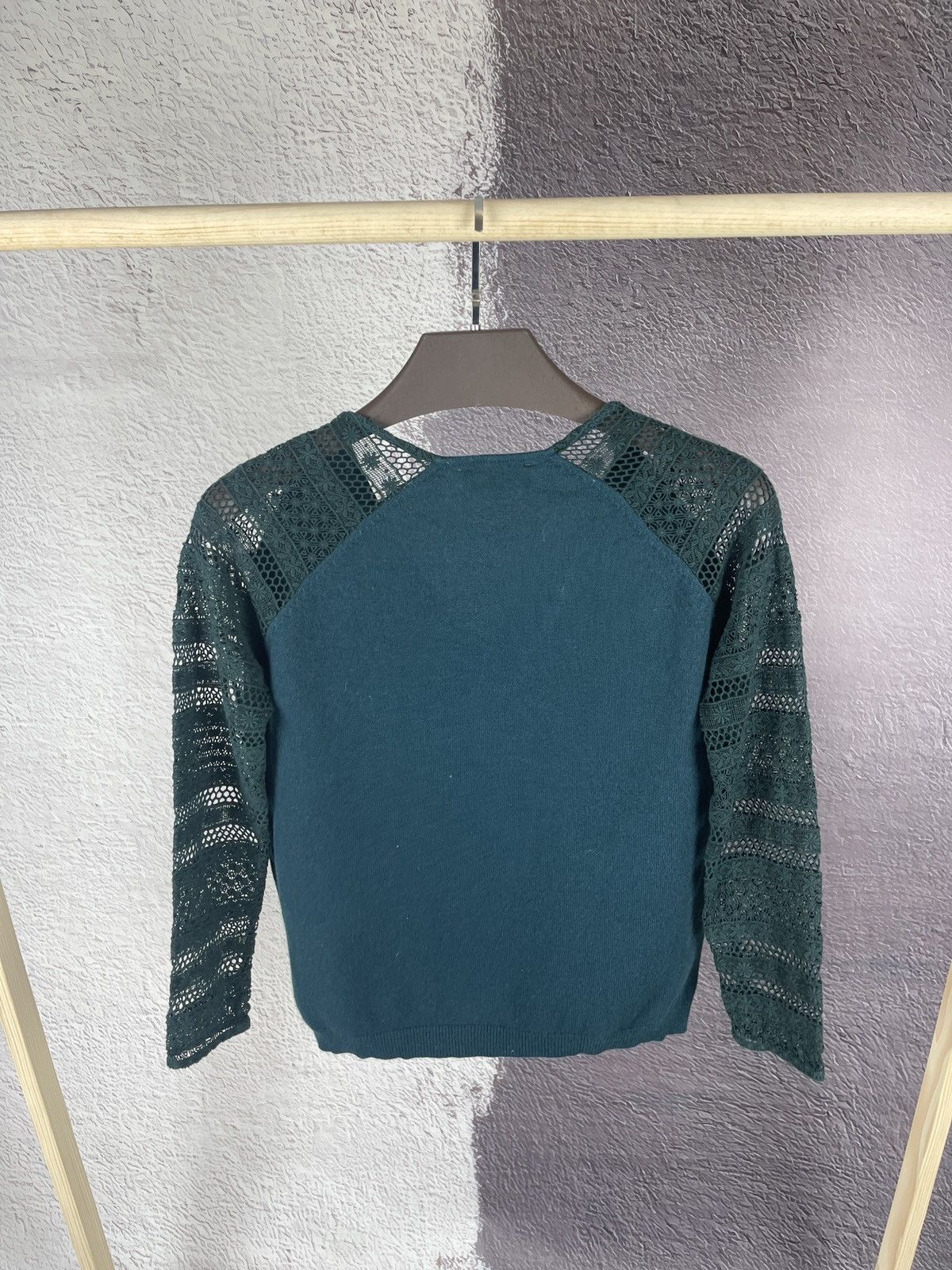 Sezane Sezane Sweater blue Green Lace Sleeves Wool Cashmere V-neck Size S / US 4 / IT 40 - 12 Thumbnail