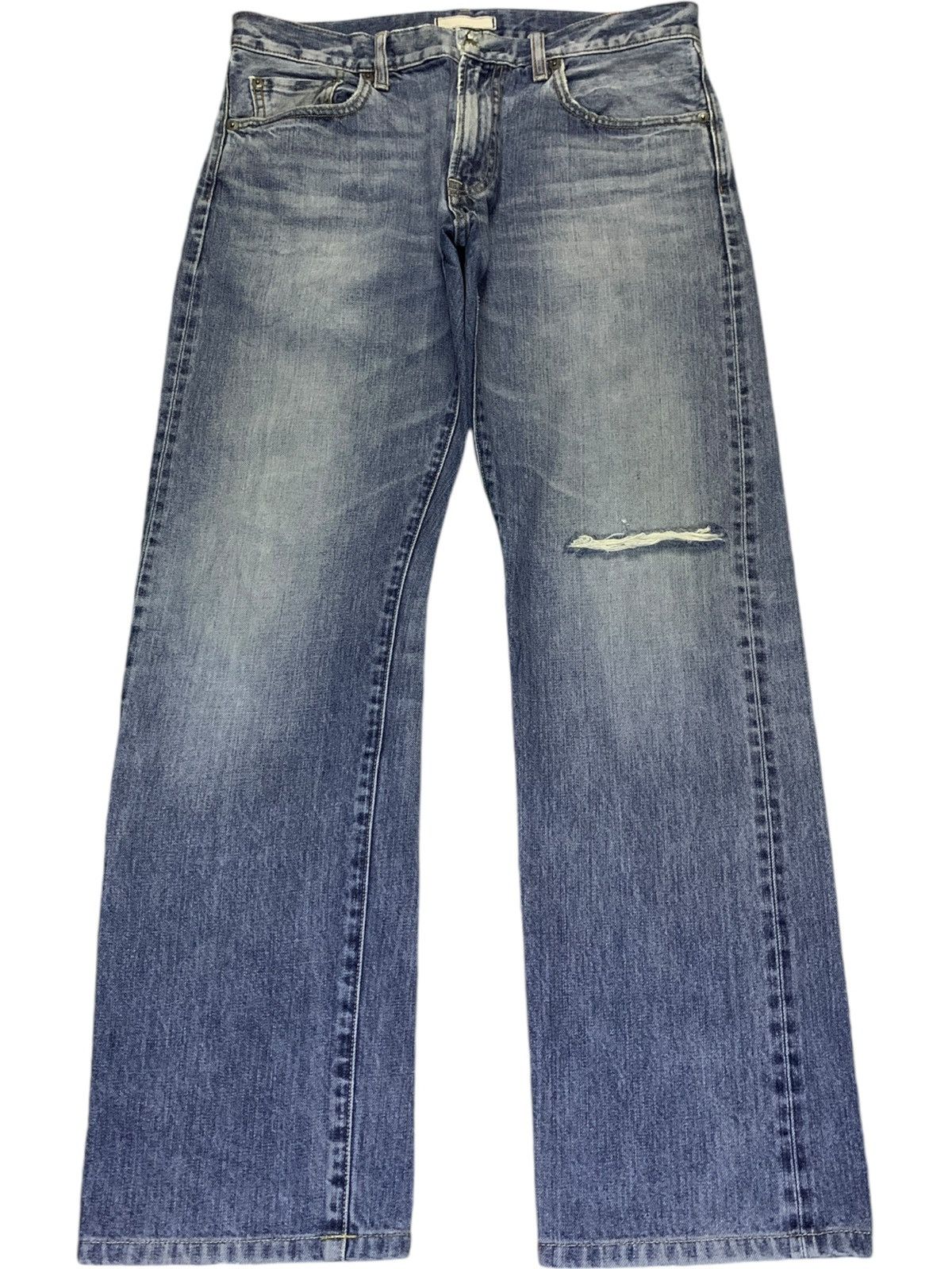 Uniqlo SALES🔥Vintage Uniqlo Selvedge Faded Distress Loose Jeans Size US 33 - 2 Thumbnail