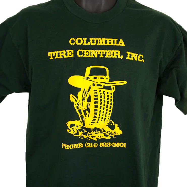 Fruit Of The Loom VINTAGE Texas Tire Cowboy T Shirt Mens Size Medium Green 90s Made In USA Size US M / EU 48-50 / 2 - 2 Thumbnail