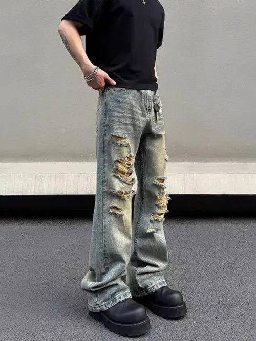 Jean Washed and ripped street hip-hop baggy jeans Size US 31 - 8 Thumbnail