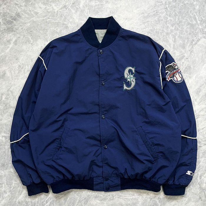 Vintage VTG 90s MLB SEATTLE MARINERS SATIN BOMBER JACKET MADE IN USA