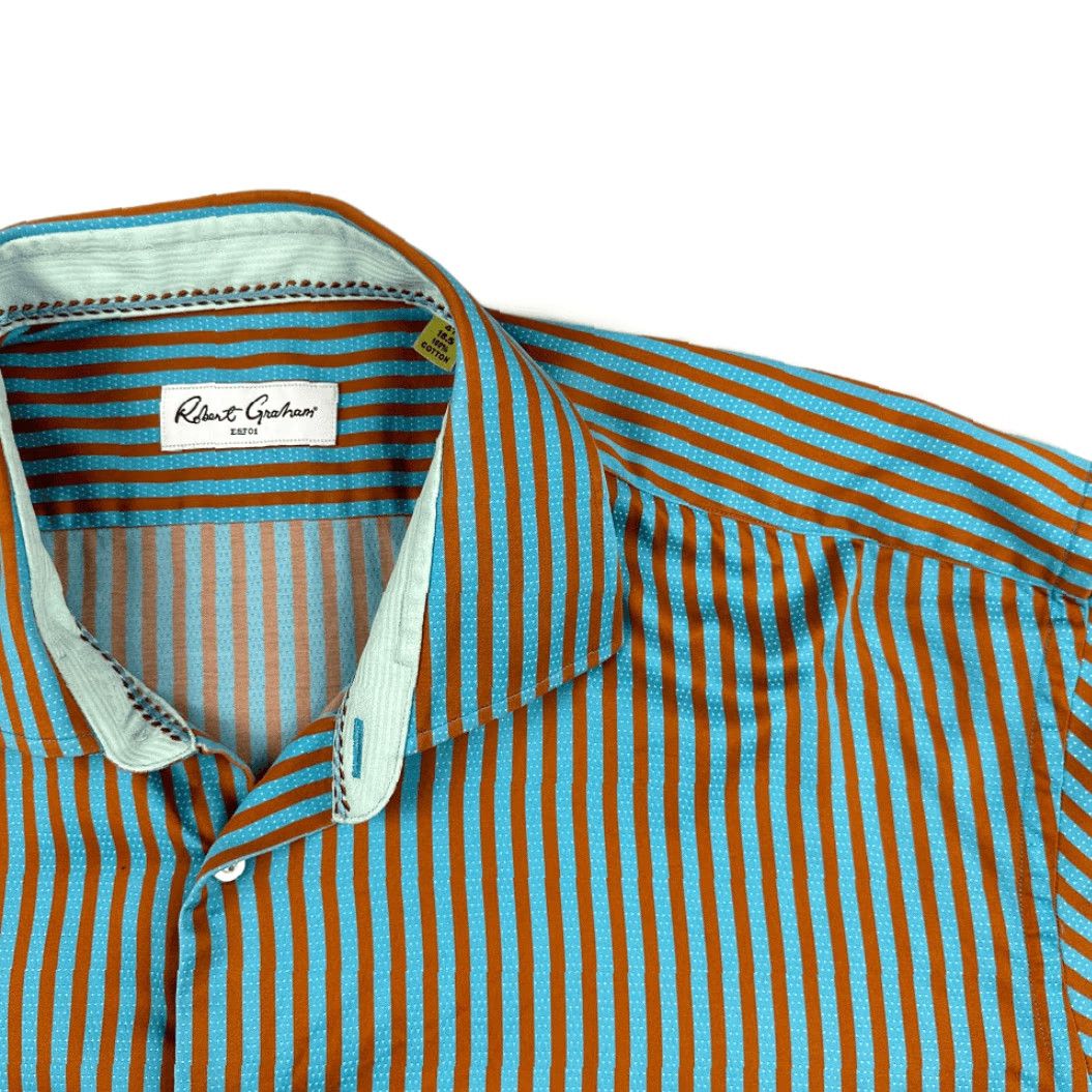 Robert Graham Robert Graham Shirt Adult XL Blue Striped Button-Down, Long Sleeve, Cotton, 27 Chest, 33 Length, Regular Fit, 47 Tag Size, Button Closure, Collared Size 46R - 2 Thumbnail