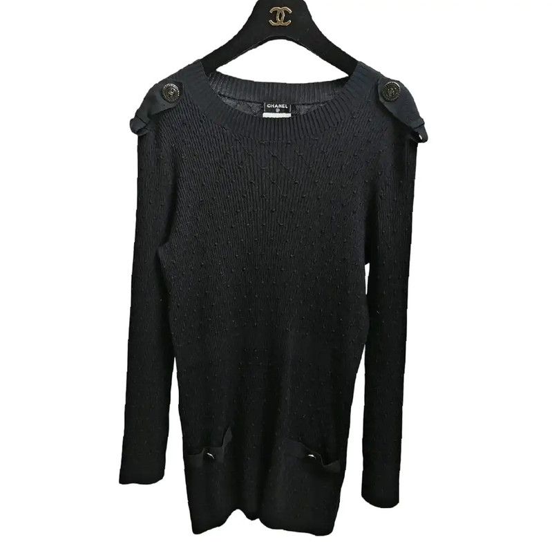 Chanel Chanel Black Cotton Long Sleeve Pullover Sweater 0089 Size S / US 4 / IT 40 - 1 Thumbnail