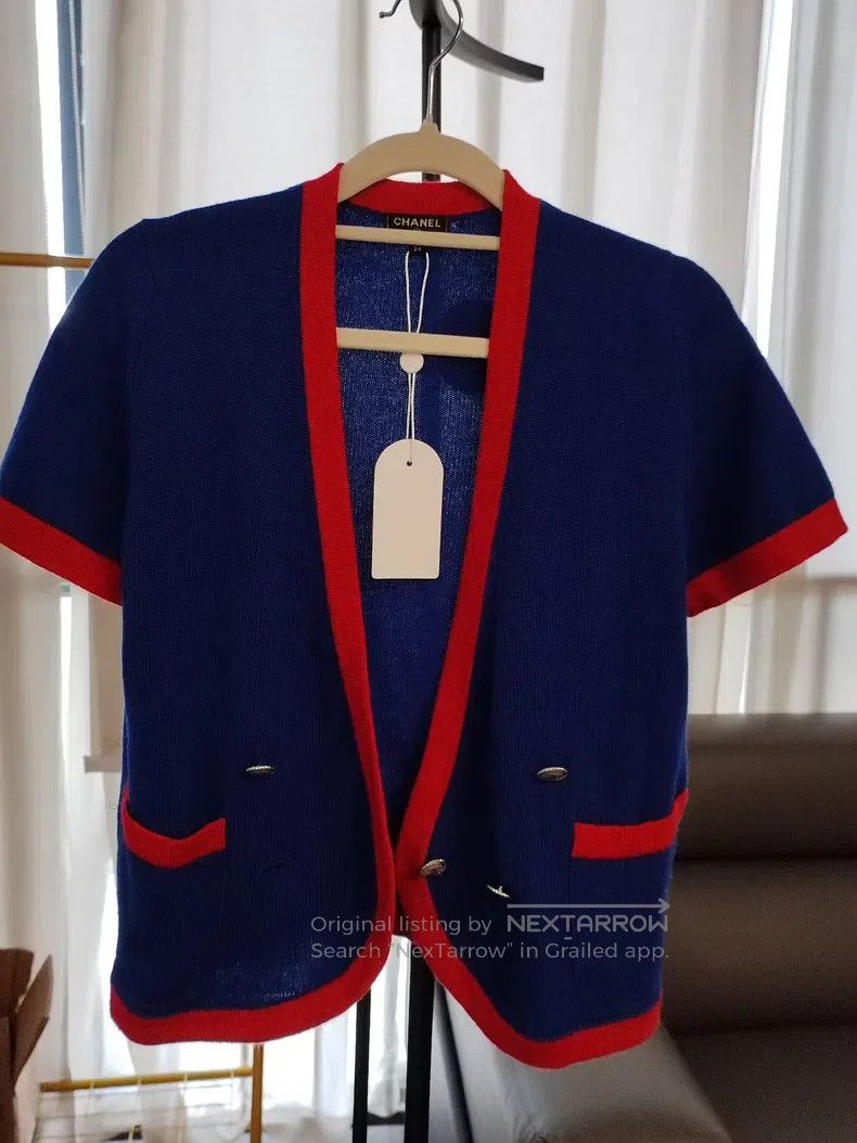 Chanel Chanel Blue and red colour-matched wool cardigan coat Size XXS / US 00 / IT 34 - 1 Thumbnail