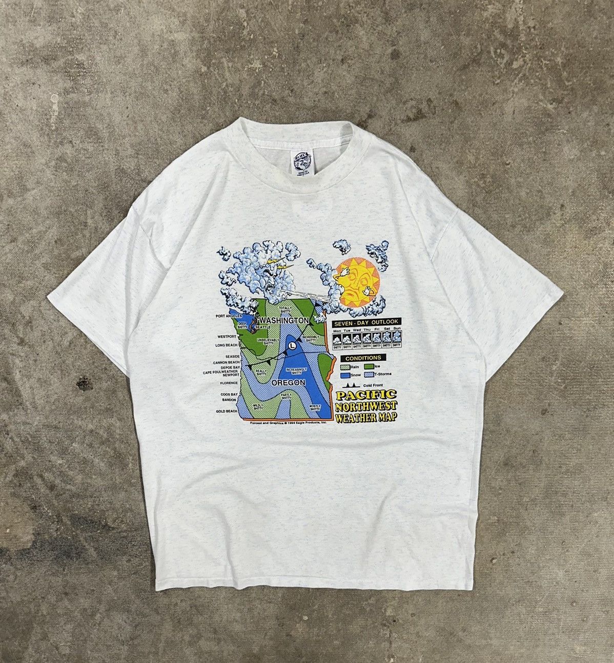 Vintage Vintage 90s Pacific Northwest Weather Map Cartoon T-Shirt Size US XL / EU 56 / 4 - 1 Thumbnail