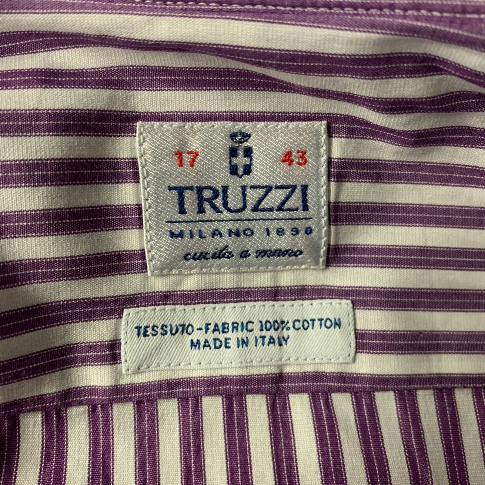 Other TRUZZI XL White Purple Stripe French Cuff Long Sleeve Shirt Size US XL / EU 56 / 4 - 5 Thumbnail