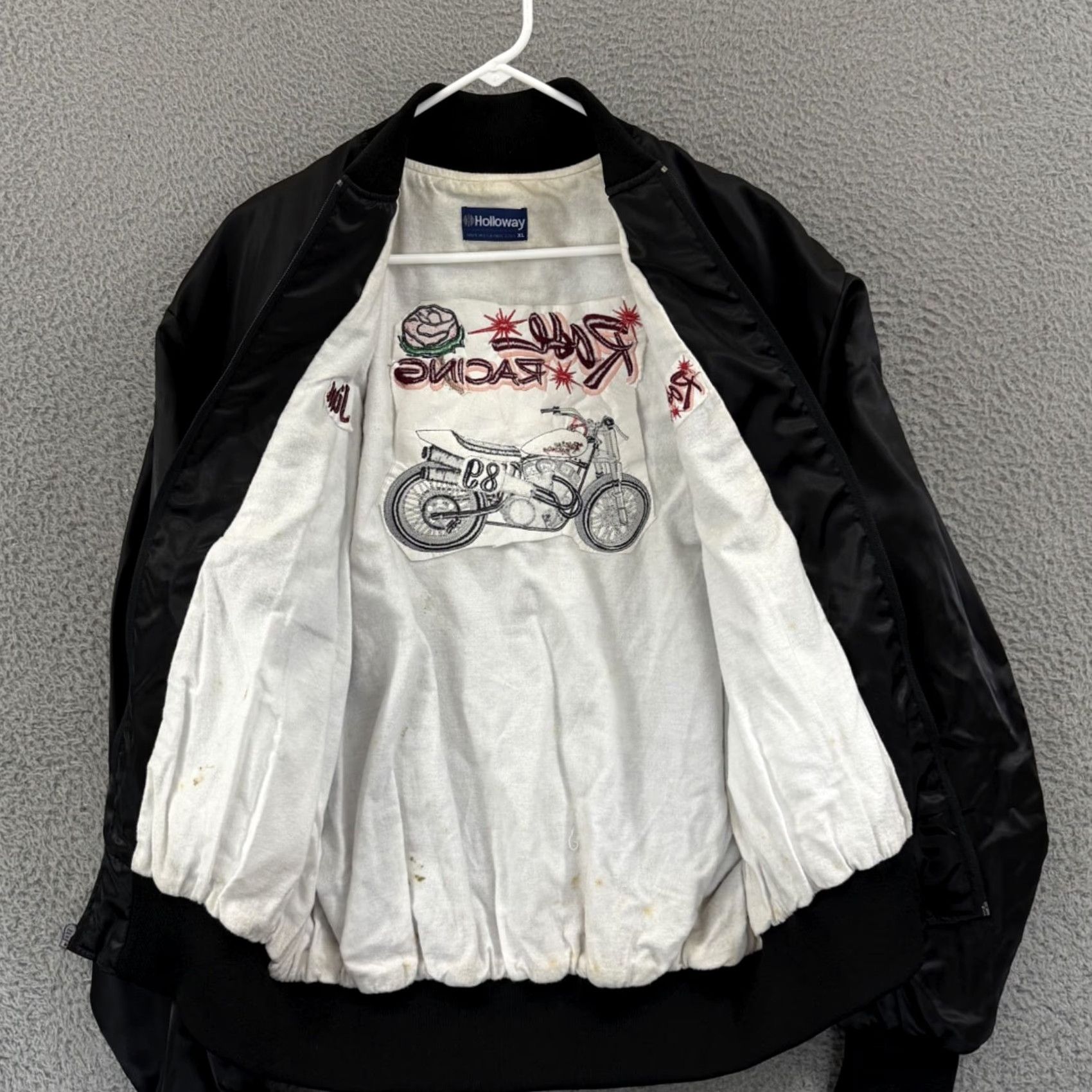 Holloway VINTAGE Holloway Jacket Motorcycle XL Black 80s Racing USA Mens Satin Bomber Size US XL / EU 56 / 4 - 7 Thumbnail