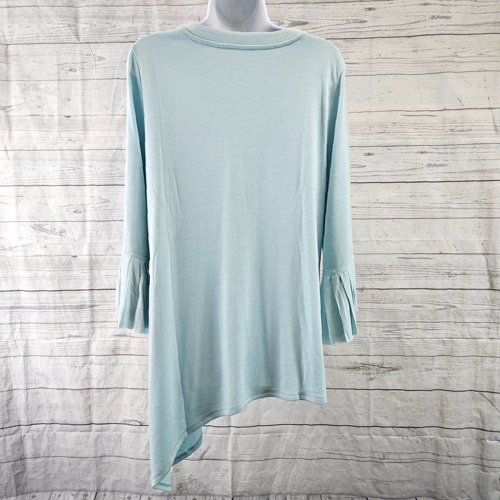 Soft Surroundings Soft Surroundings Blouse Womens Oleander Top L Solid Teal 3/4 Sleeve V-Neck Pullover Tunic Dressy Womens Size L / US 10 / IT 46 - 4 Thumbnail