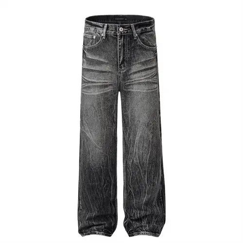Jean American high street trend washed distressed straight jeans Size US 32 / EU 48 - 2 Thumbnail