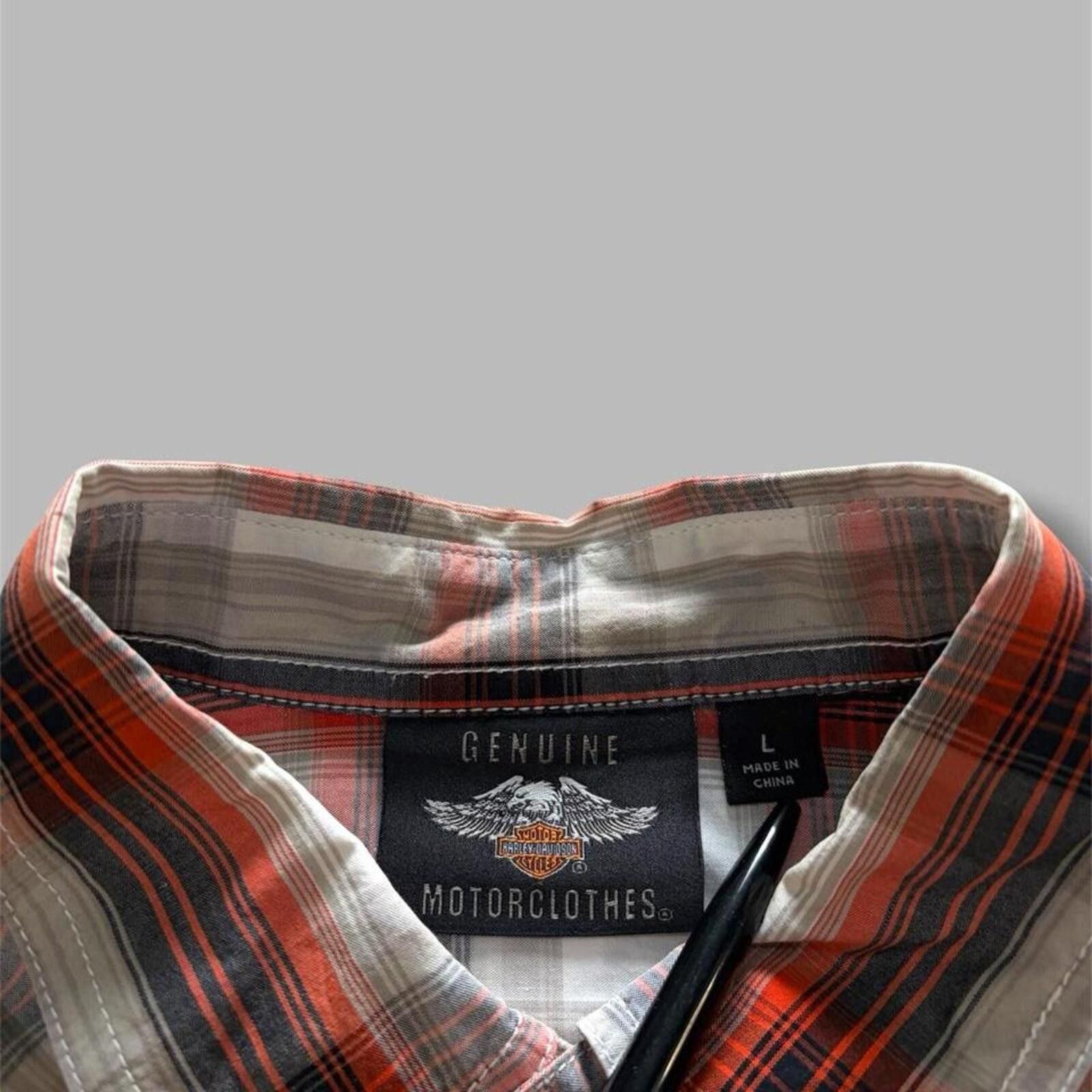 Harley Davidson Orange/Black Harley Davidson Plaid Button Up Size US L / EU 52-54 / 3 - 3 Thumbnail