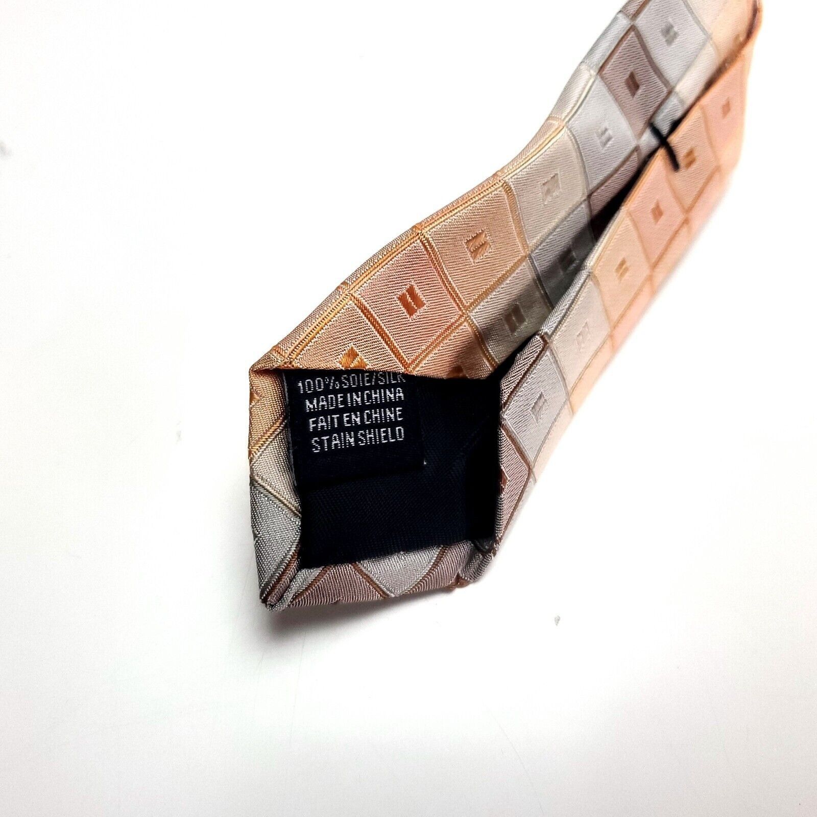 Van Heusen Van Heusen Silk Tie Peach Geometric Woven Size ONE SIZE - 4 Thumbnail