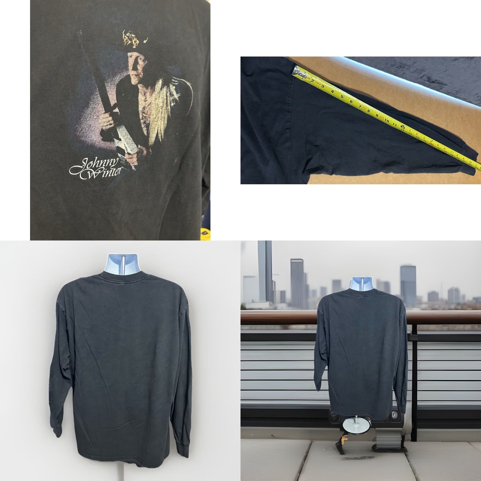 Vintage Johnny Winter Blues Rock Musician Shirt Men XL Long Sleeve Black Front Graphic Size US XL / EU 56 / 4 - 8 Thumbnail
