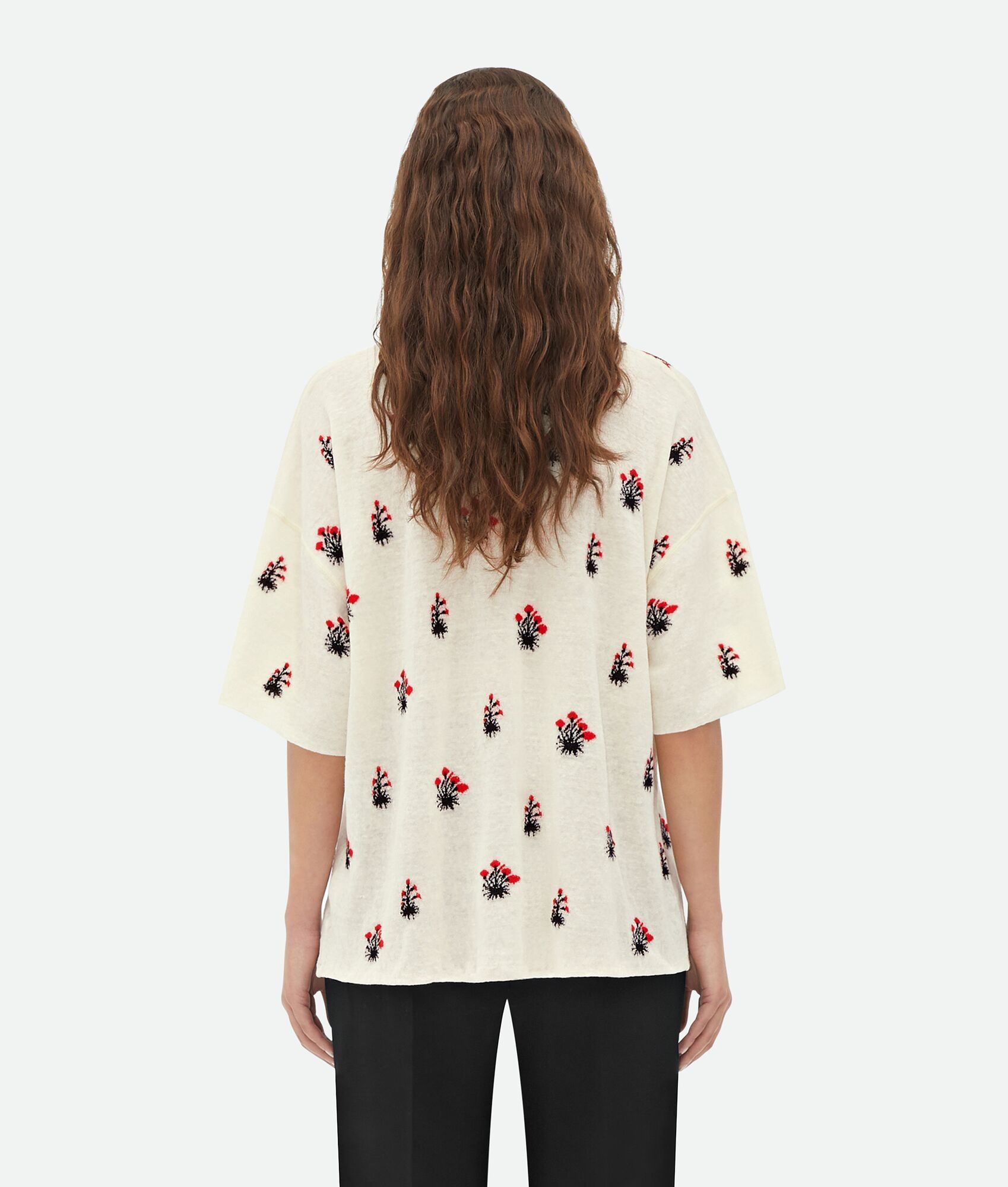 Bottega Veneta o1bcso1str0725 Linen Jacquard Flowers T-Shirt Chalk/Vernis Size XS / US 0-2 / IT 36-38 - 3 Thumbnail
