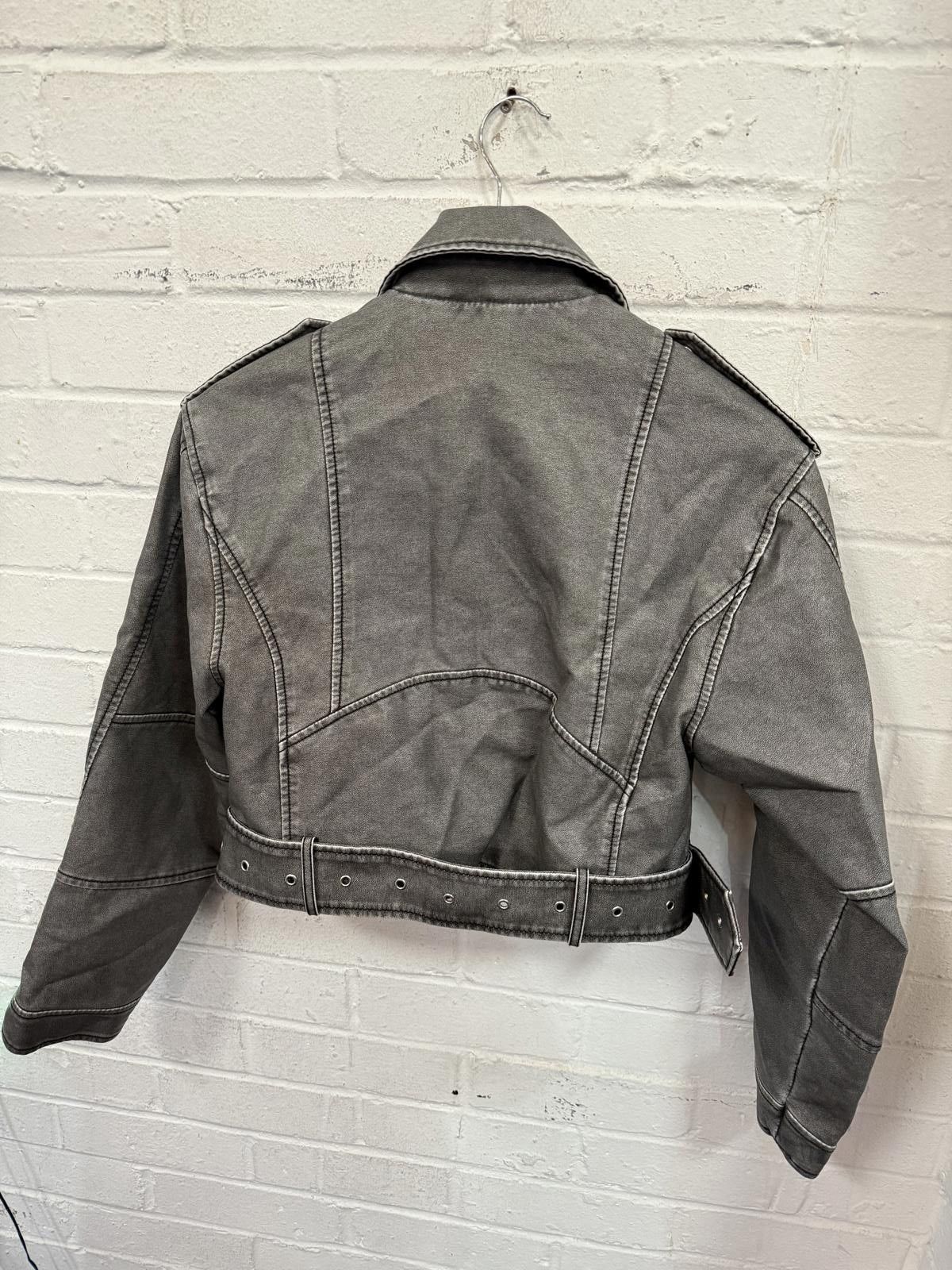 Unknown London Women's Grey Faux Leather Biker Jacket with Belt Size S / US 4 / IT 40 - 4 Thumbnail