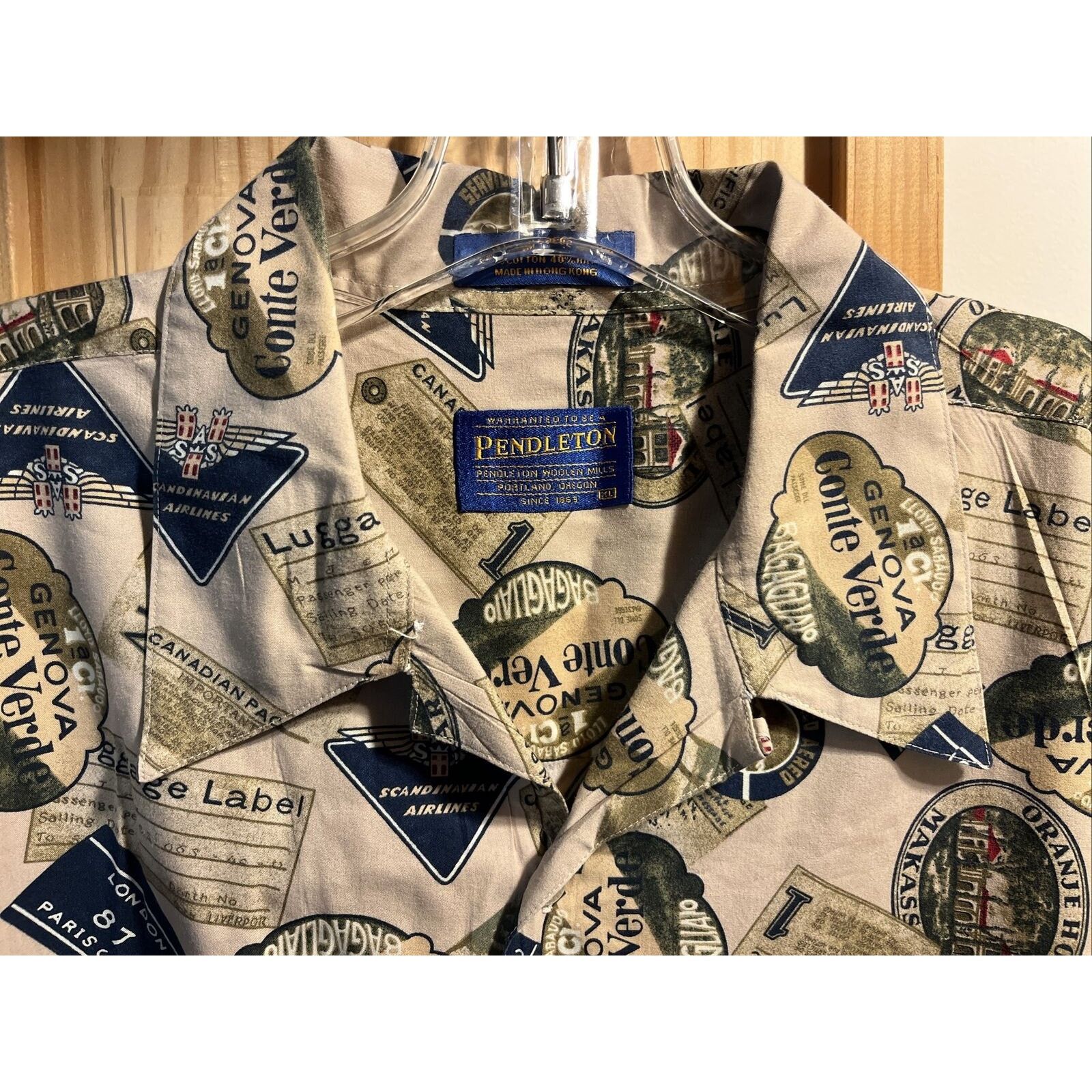 Pendleton Pendleton Men’s XL Beige Luggage Print Cotton Hawaiian Shirt Size US XL / EU 56 / 4 - 3 Thumbnail