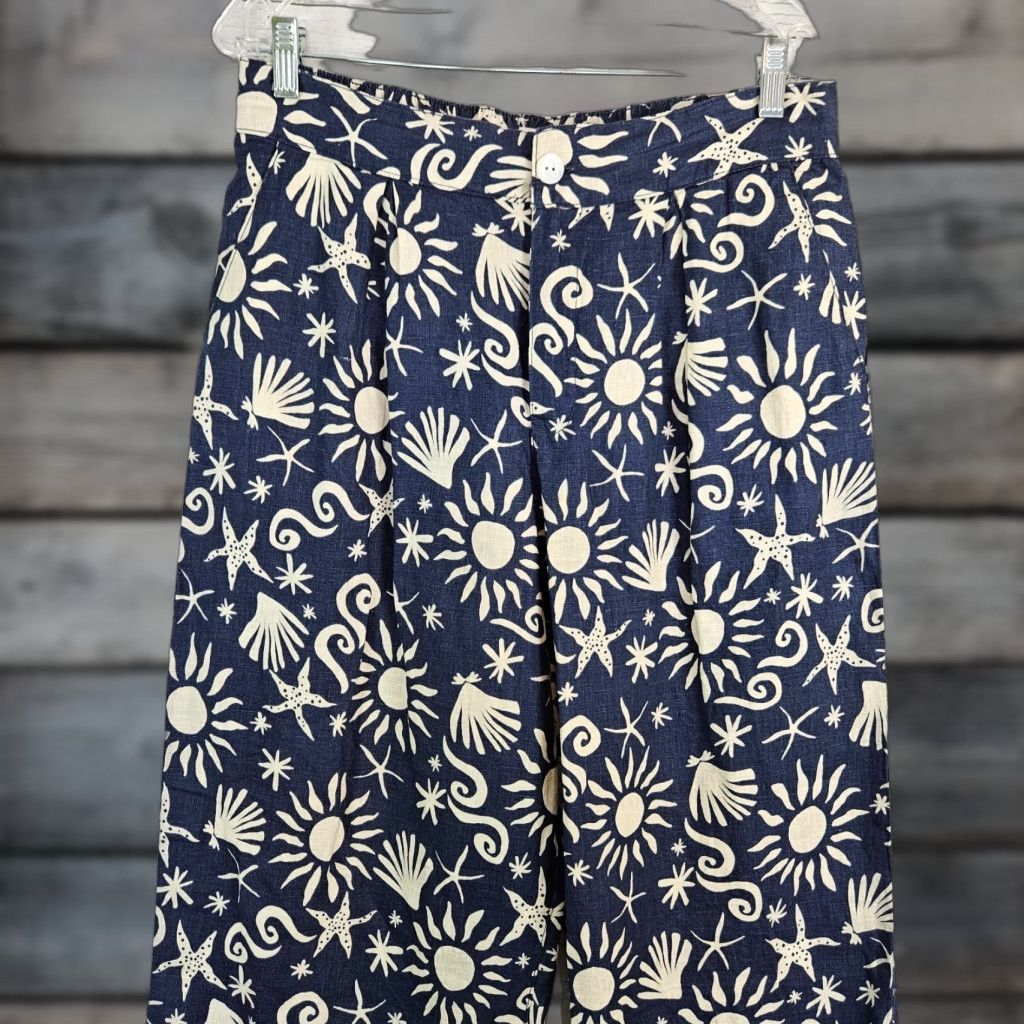Vintage C&C California Womens Printed Linen Pants Sz M Blue High Rise Pants Women Medium Linen Printed Modern Casual 90s? Size 32" / US 10 / IT 46 - 1 Thumbnail