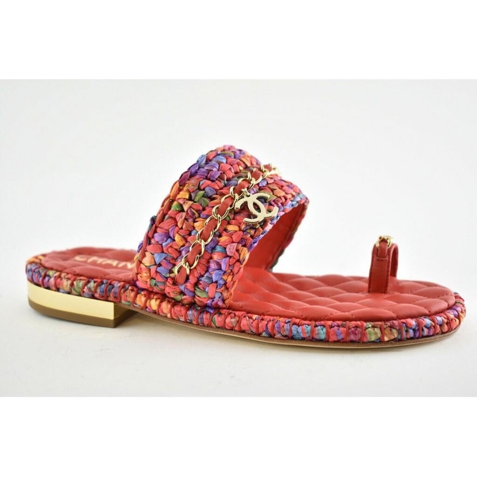 Chanel Chanel 20S Red Blue Purple Raffia Tweed CC Logo Mule Size US 6 / IT 36 - 3 Thumbnail