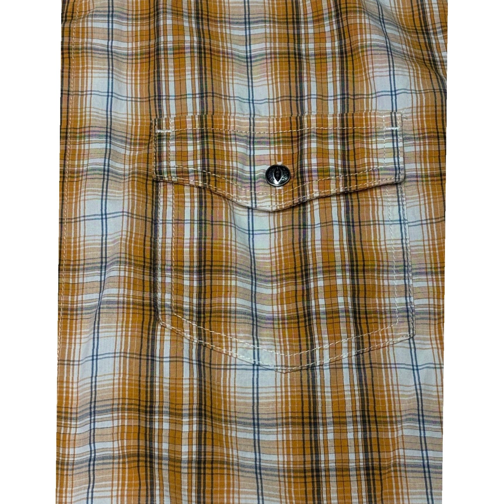 Vintage KUHL Shirt Plaid Button-Up Short Sleeve Orange White Blue Mens Large Casual Easy Wear 42 in Chest Size US L / EU 52-54 / 3 - 2 Thumbnail