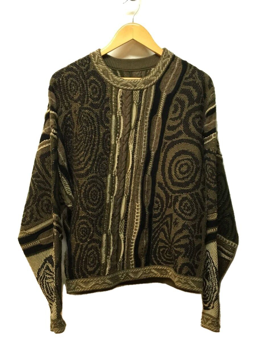 Sweater thick Wool Allover pattern Crew Neck Pullover Khaki