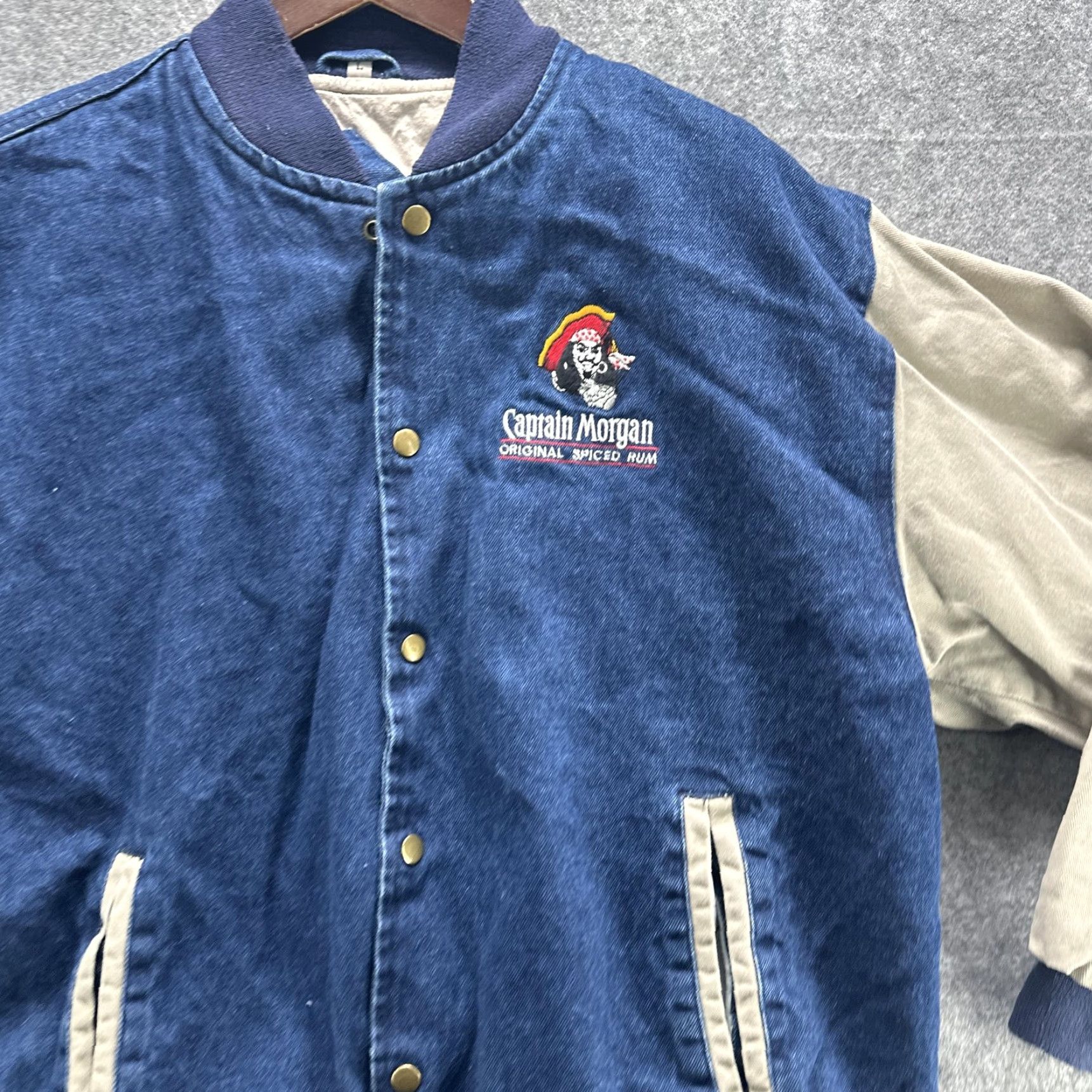 Vintage VINTAGE Blue Ridge Captain Morgan Jacket Mens L Blue Denim Varsity Jacket Cotton Lined Embroidered Logo 90s Casual Size US L / EU 52-54 / 3 - 5 Thumbnail