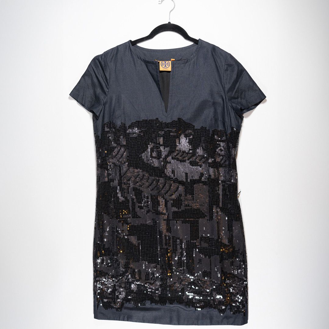 image of Tory Burch Silk Chiffon Sequin Sparkle Embellished in Black, Women's (Size Large)