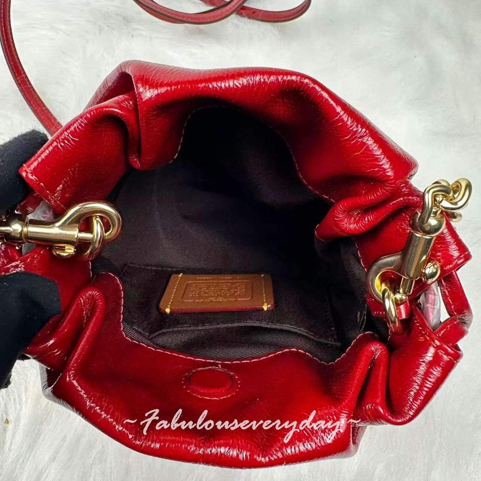Coach Coach Faye Mini Drawstring Crinkle Leather/Dark Cardinal Size ONE SIZE - 6 Thumbnail